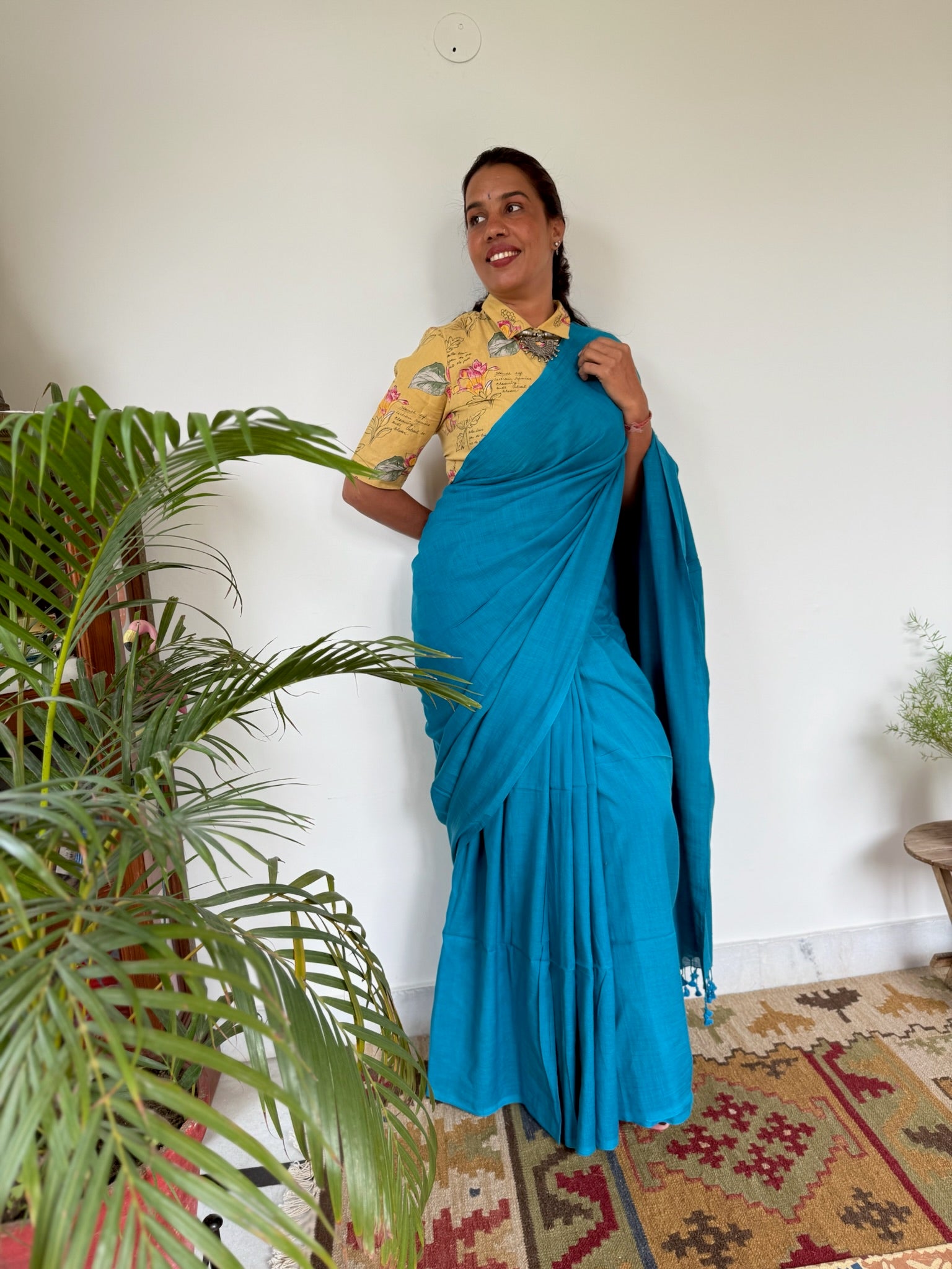 Blue Pure Mul Cotton Saree
