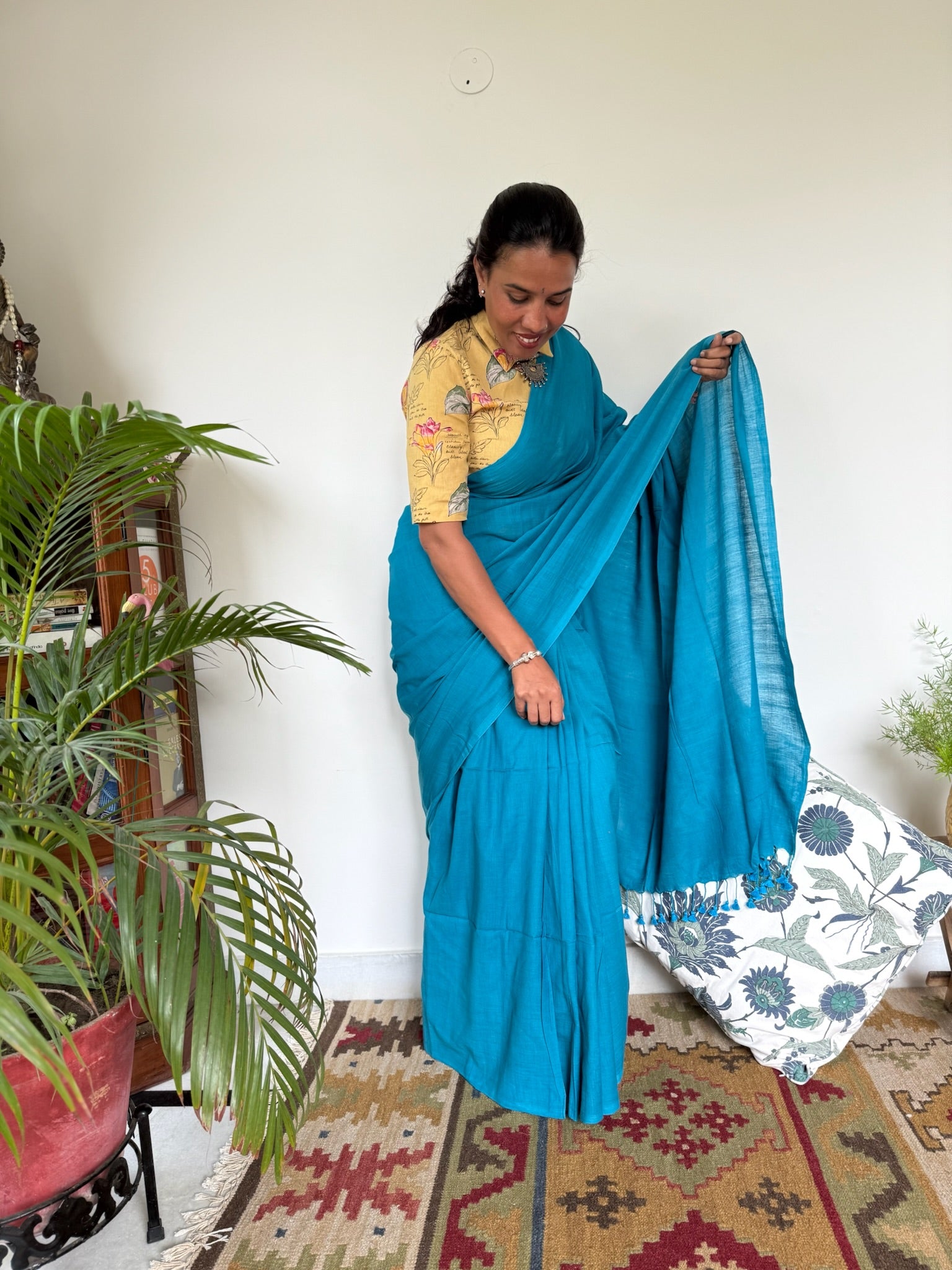 Blue Pure Mul Cotton Saree