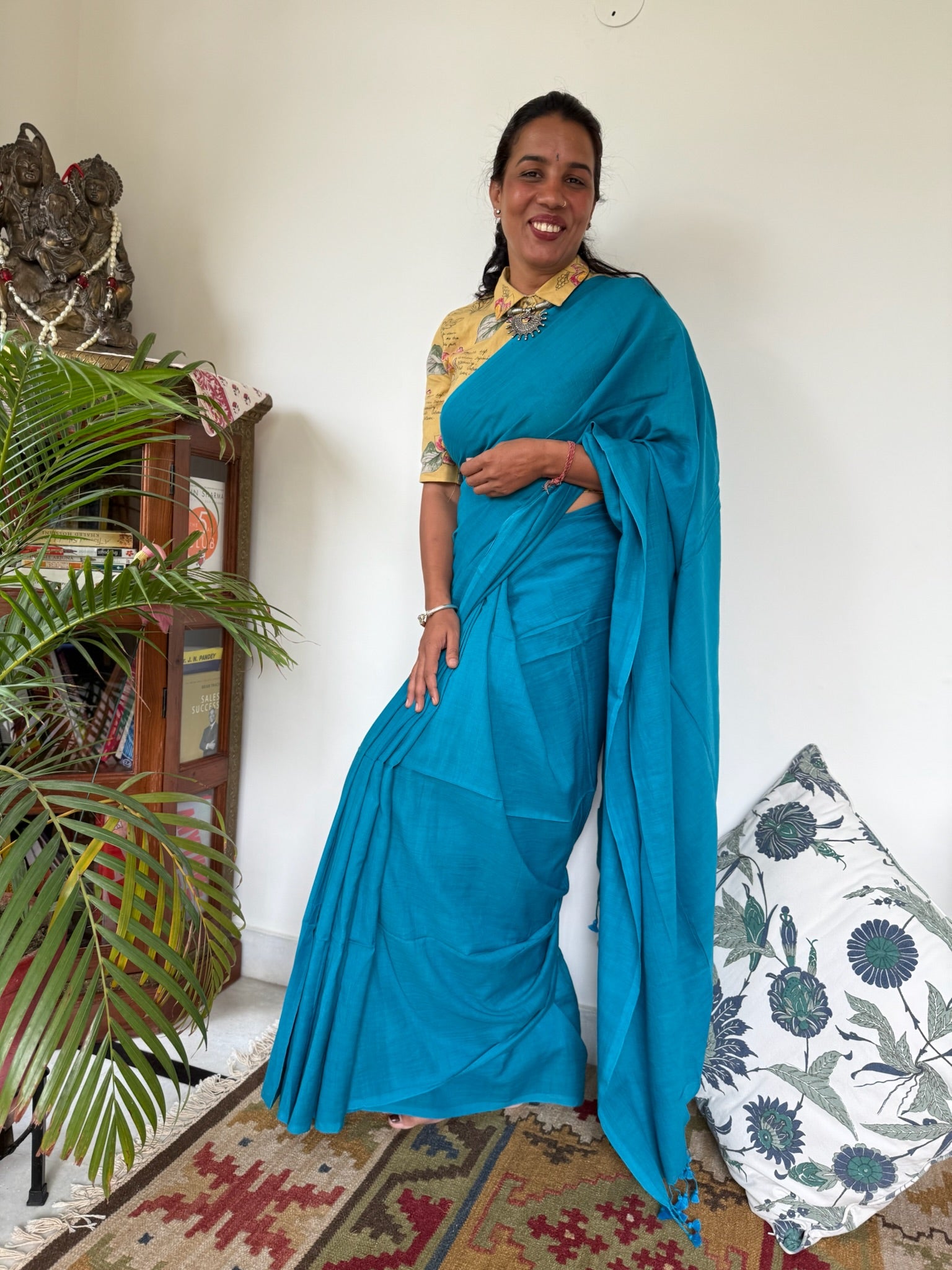 Blue Pure Mul Cotton Saree