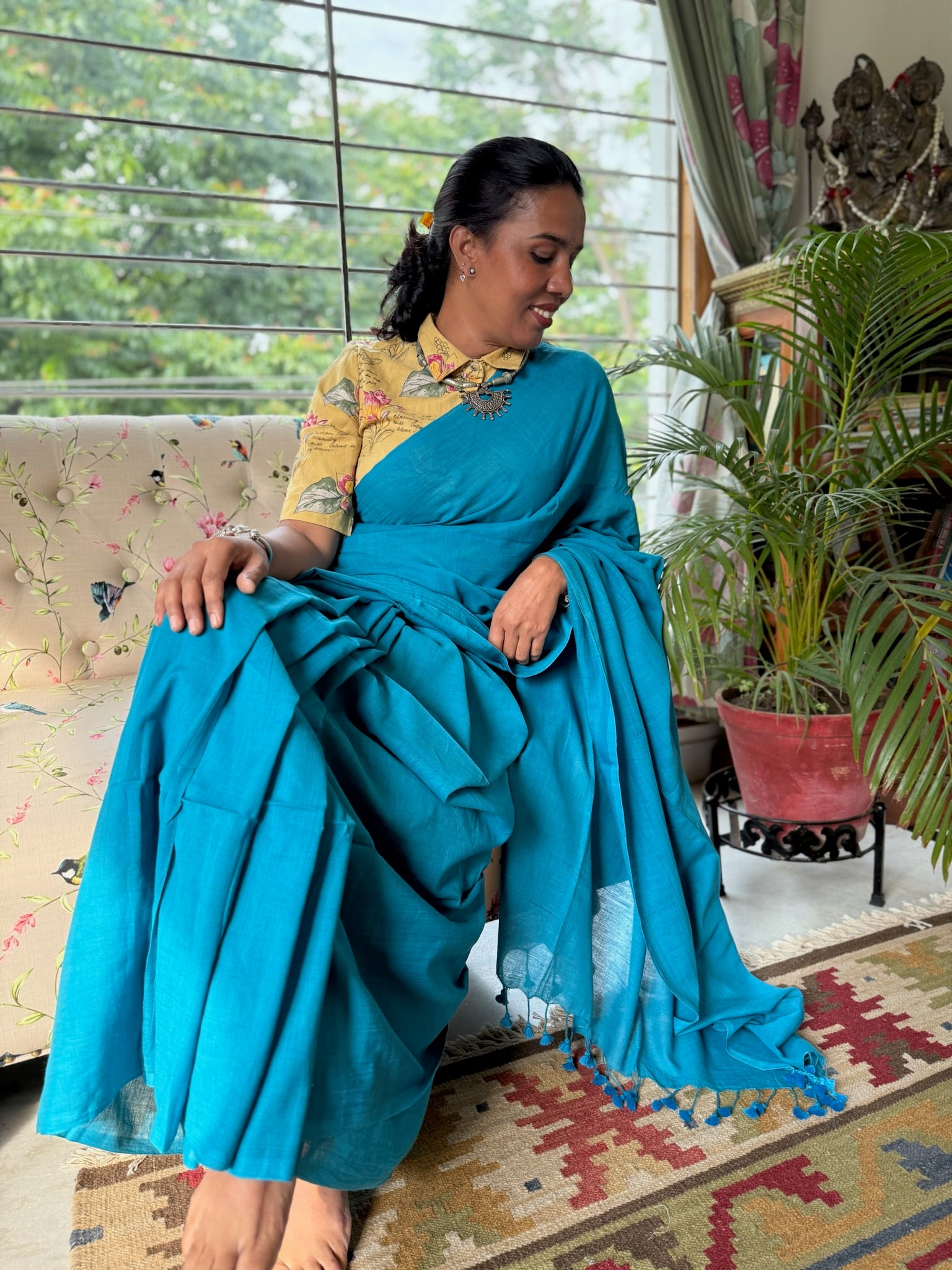 Blue Pure Mul Cotton Saree