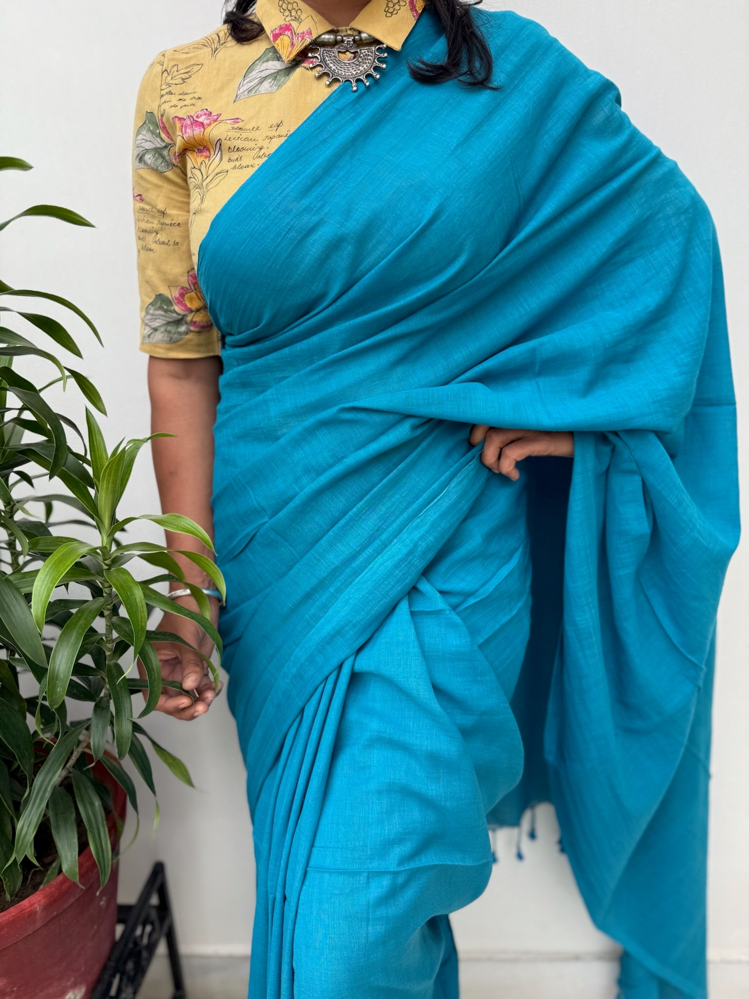 Blue Pure Mul Cotton Saree