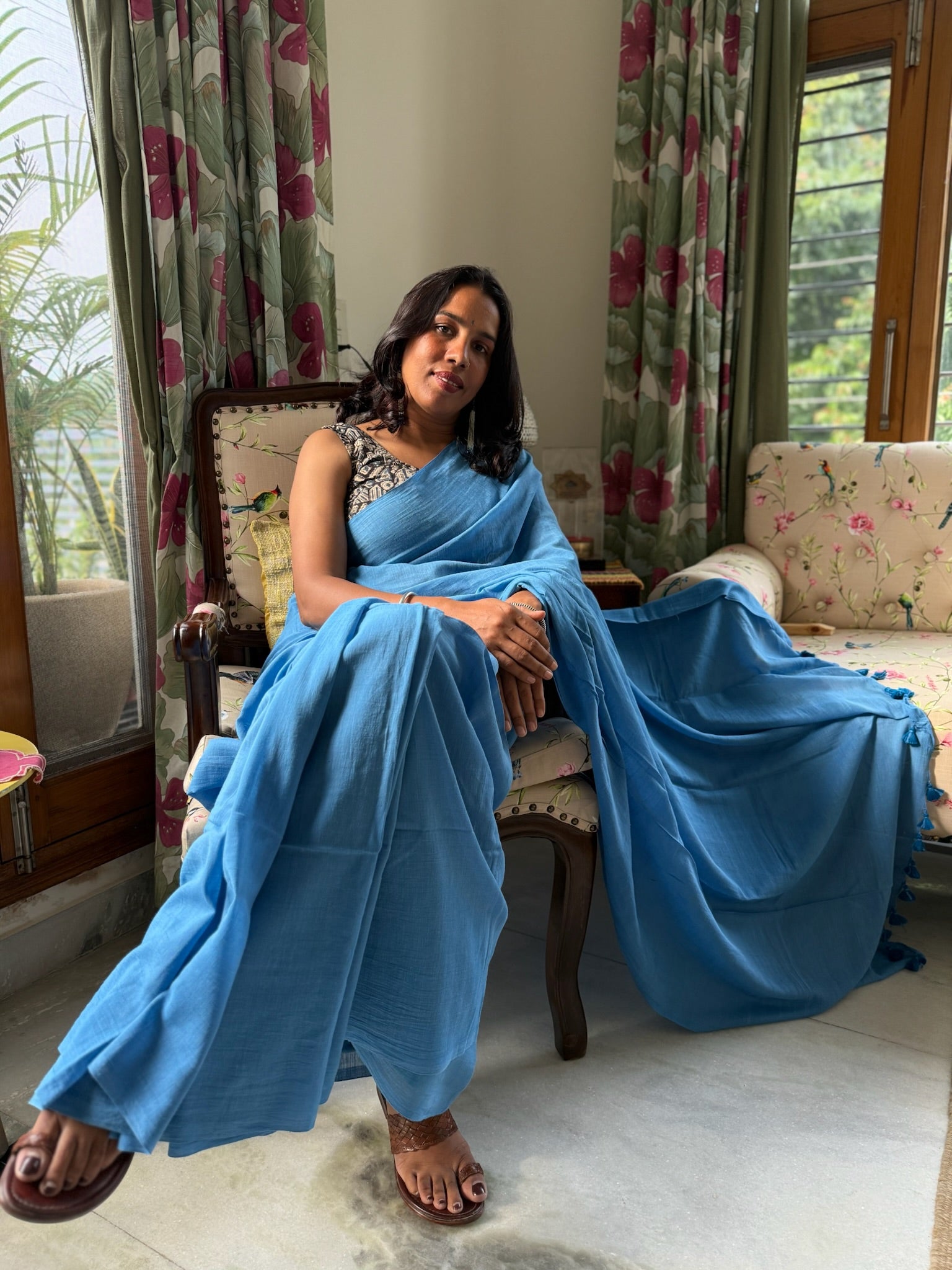 Blue Pure Mul Cotton Saree