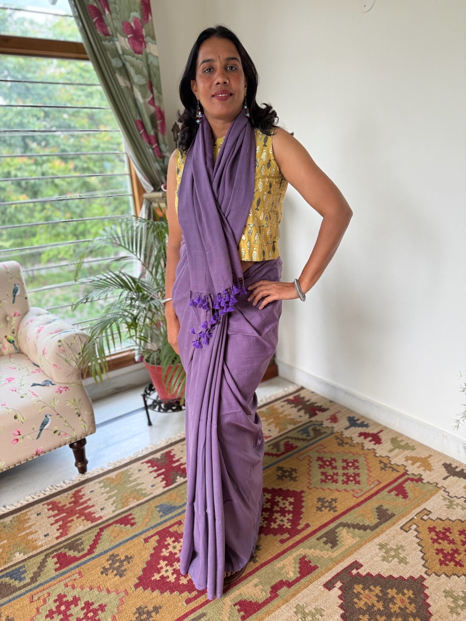 Purple Pure Mul Cotton Saree