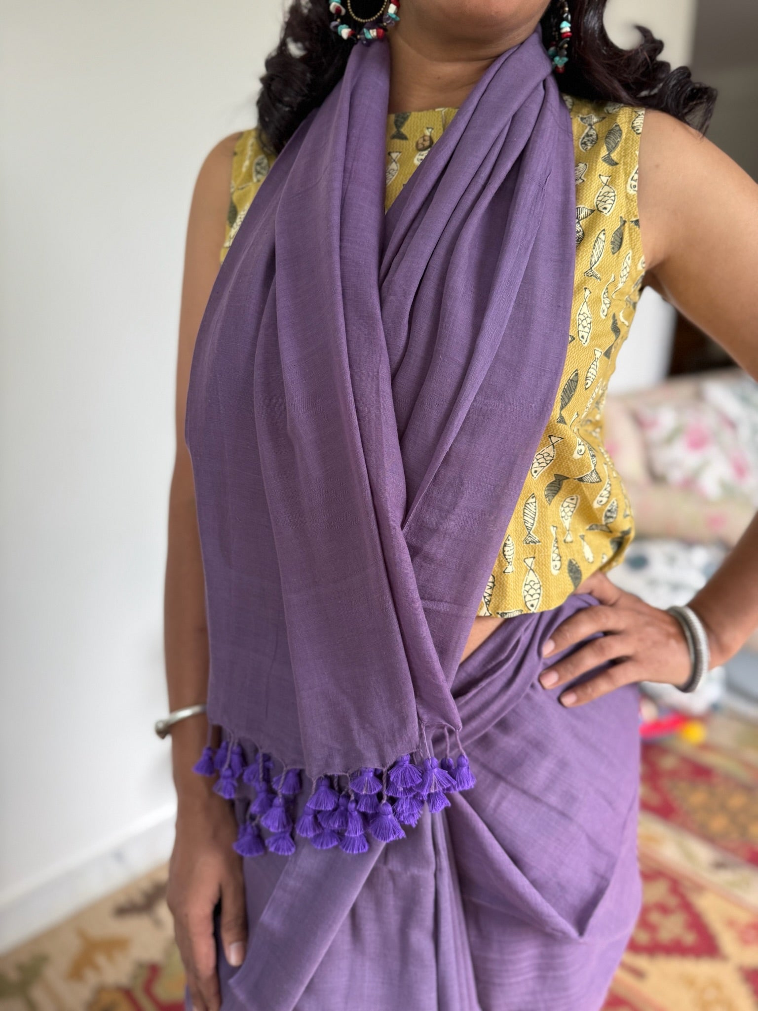 Purple Pure Mul Cotton Saree