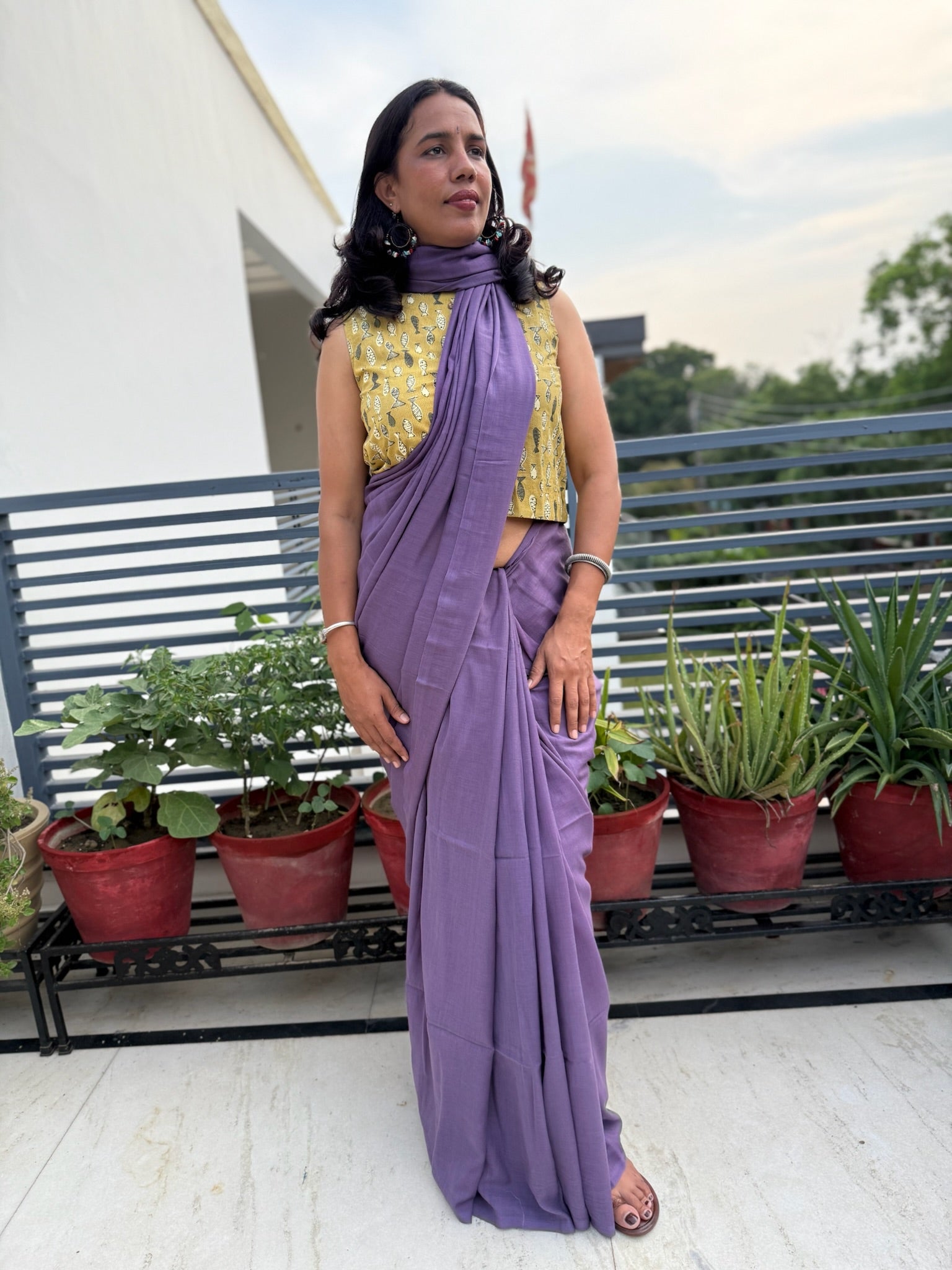Purple Pure Mul Cotton Saree