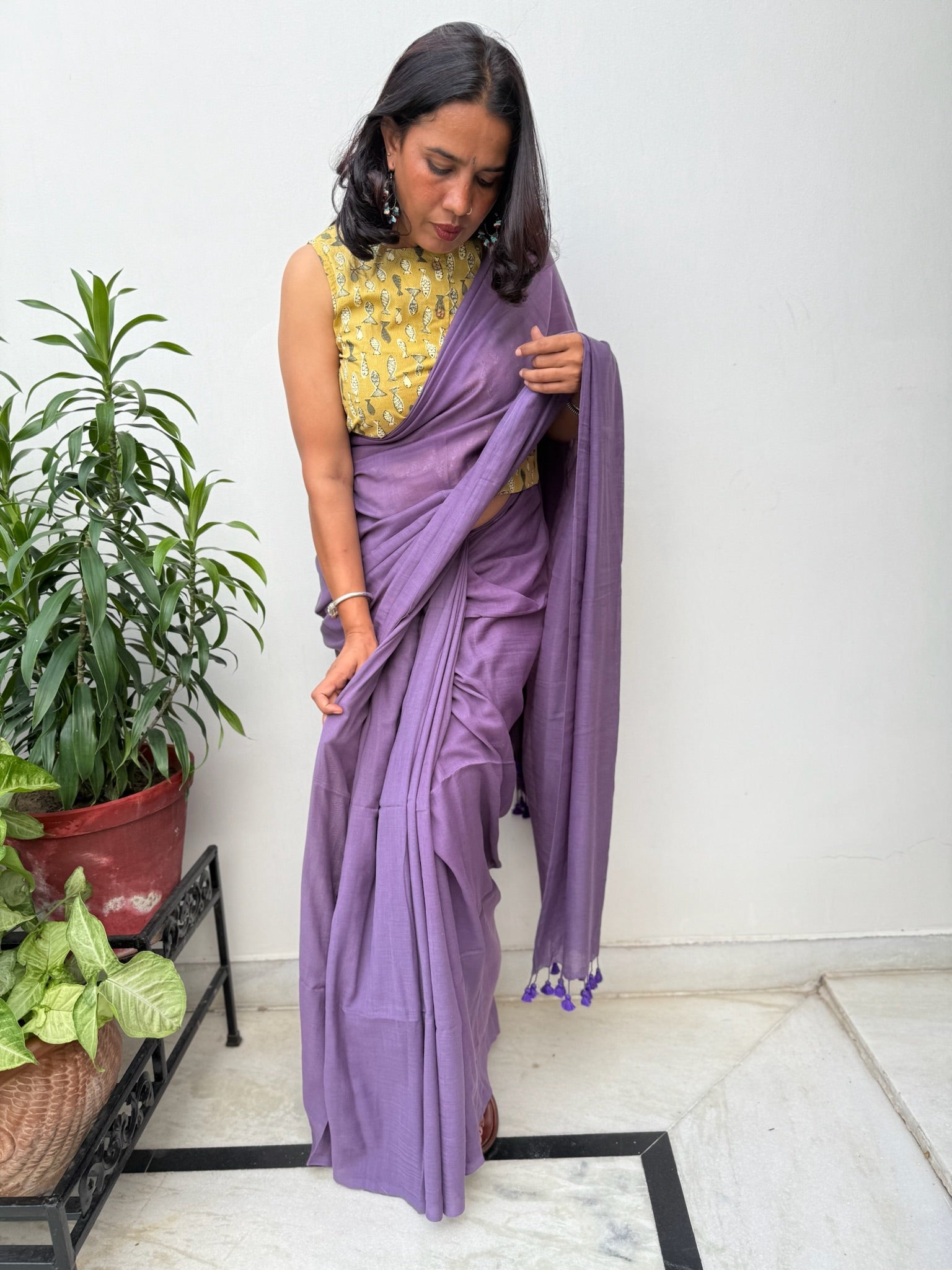 Purple Pure Mul Cotton Saree