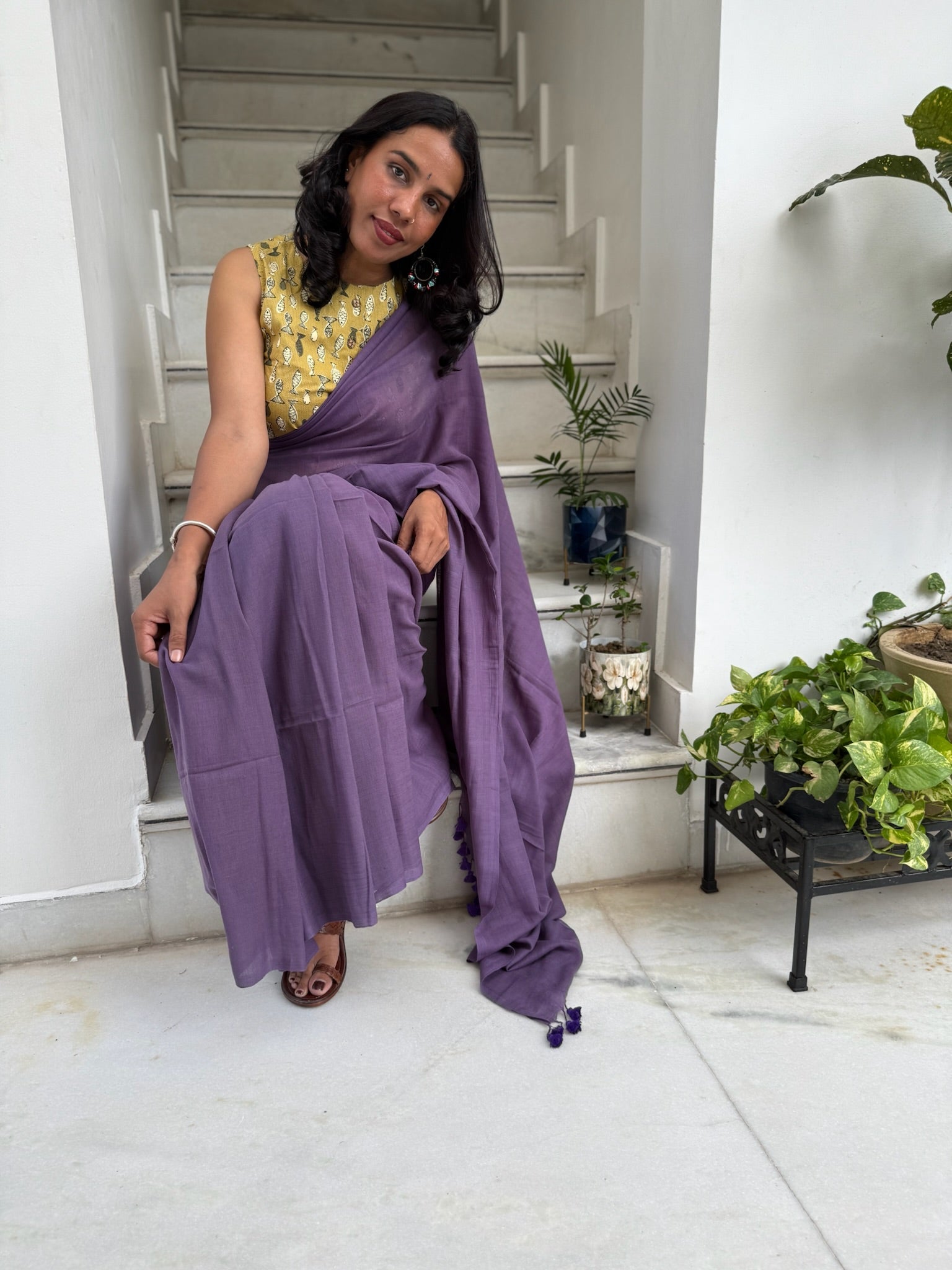 Purple Pure Mul Cotton Saree