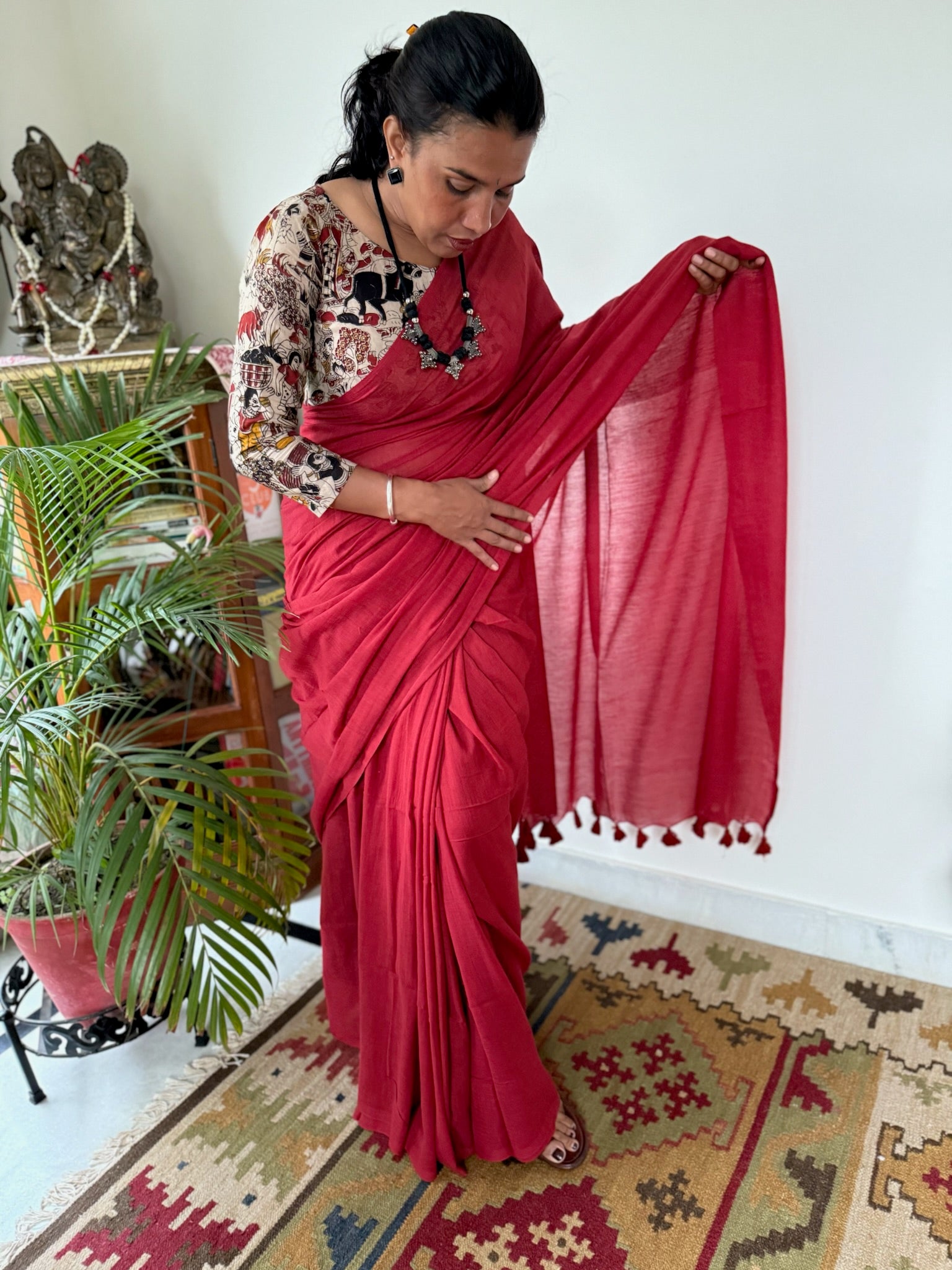 Red Pure Mul Cotton Saree