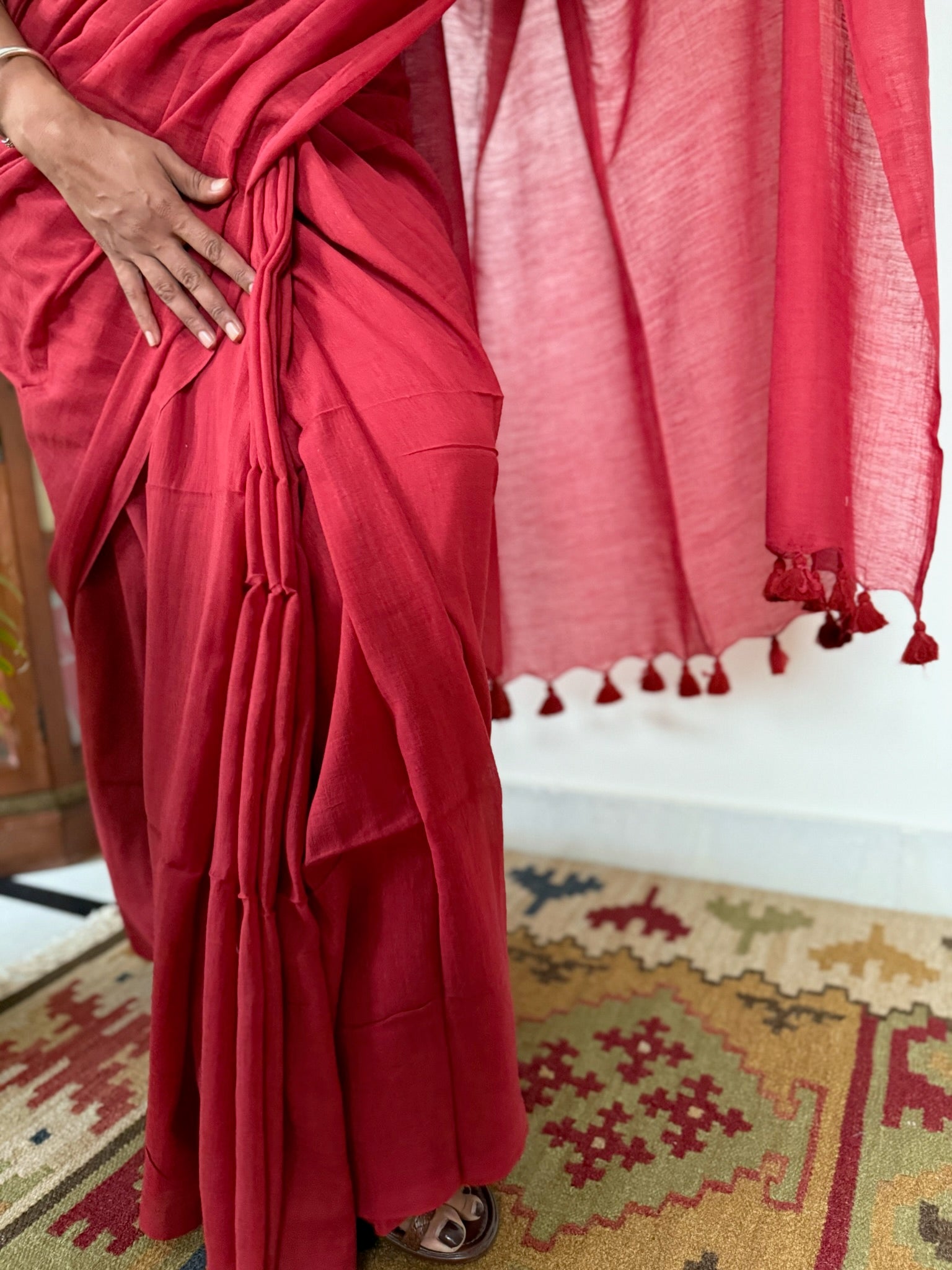 Red Pure Mul Cotton Saree