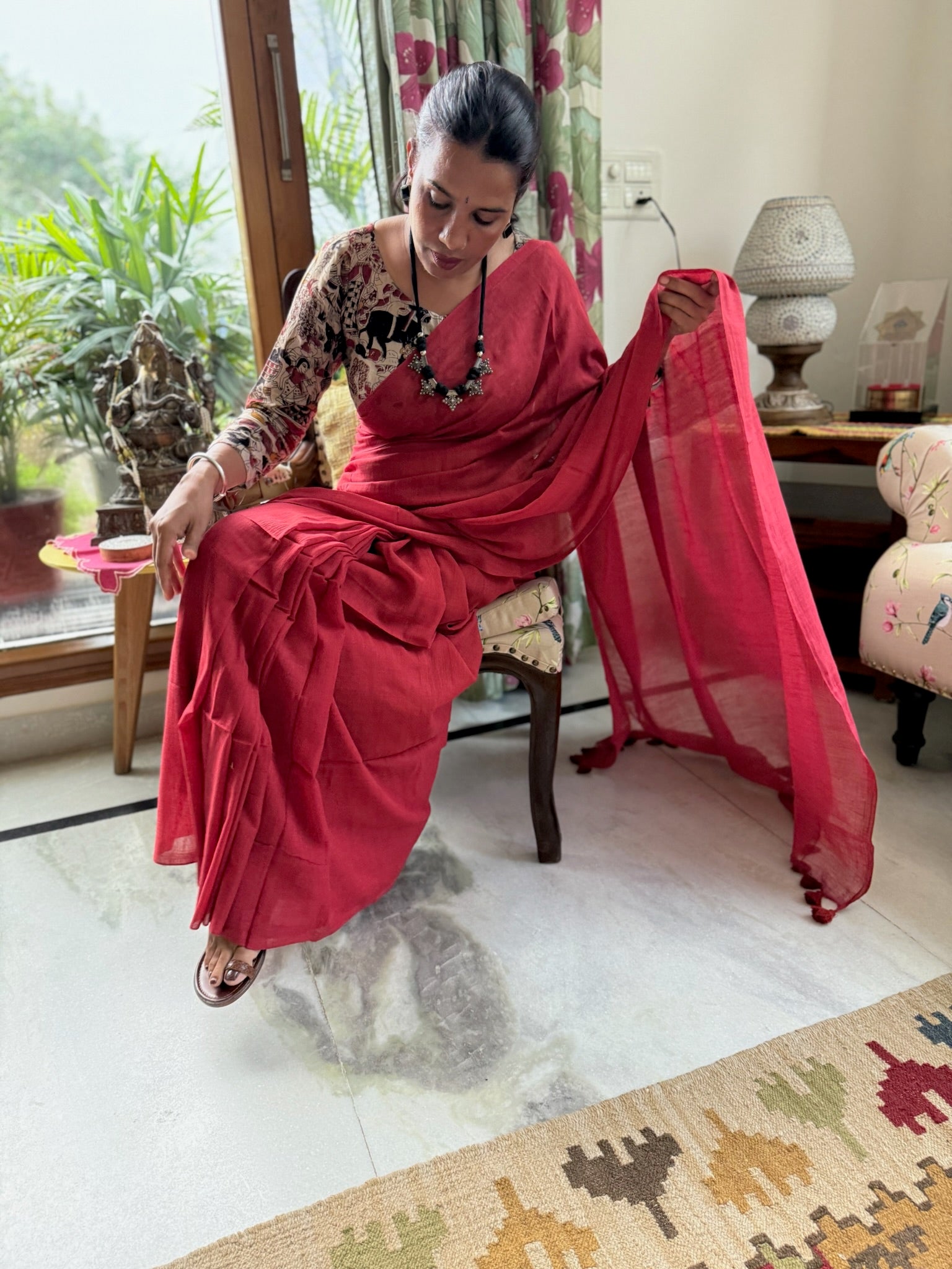 Red Pure Mul Cotton Saree