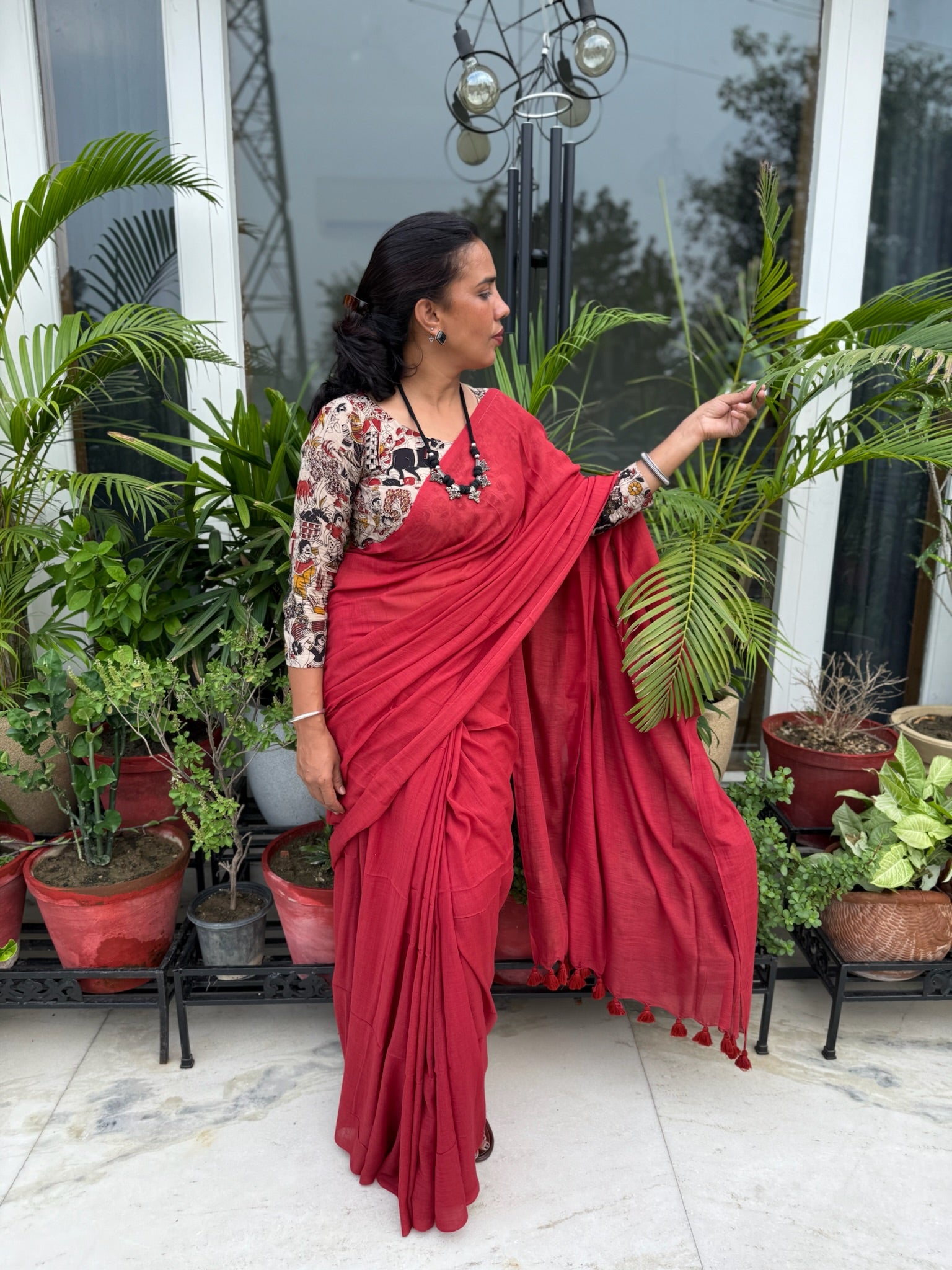 Red Pure Mul Cotton Saree