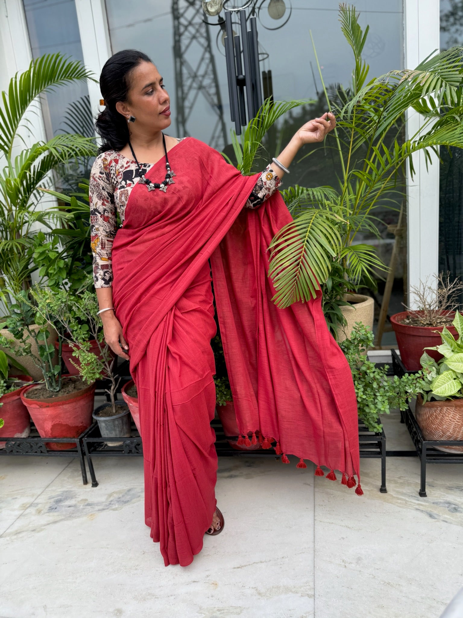 Red Pure Mul Cotton Saree