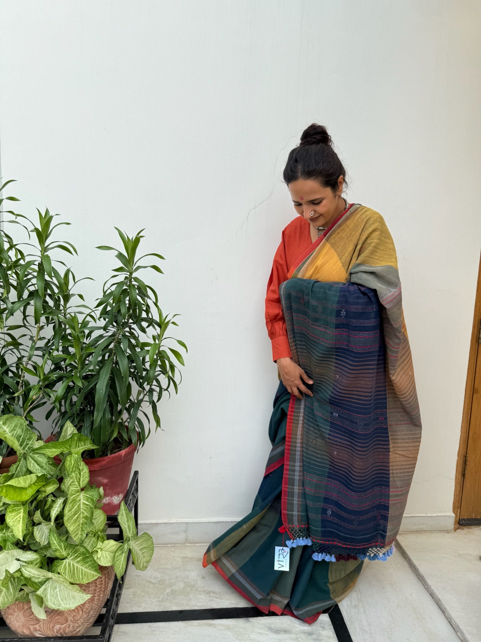 Traditional Multicolor Bhujodi Saree with Earthy Tones
