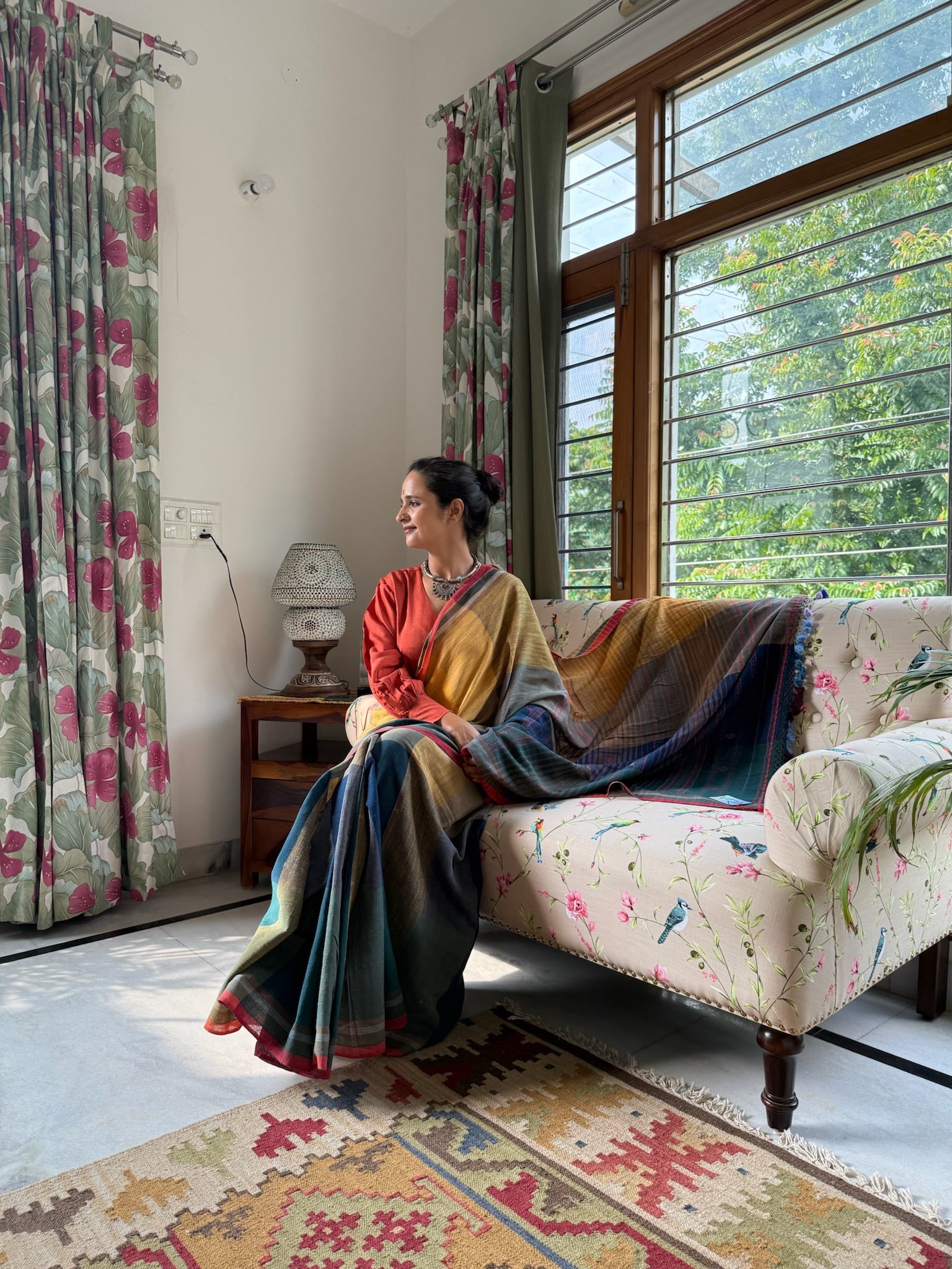 Traditional Multicolor Bhujodi Saree with Earthy Tones