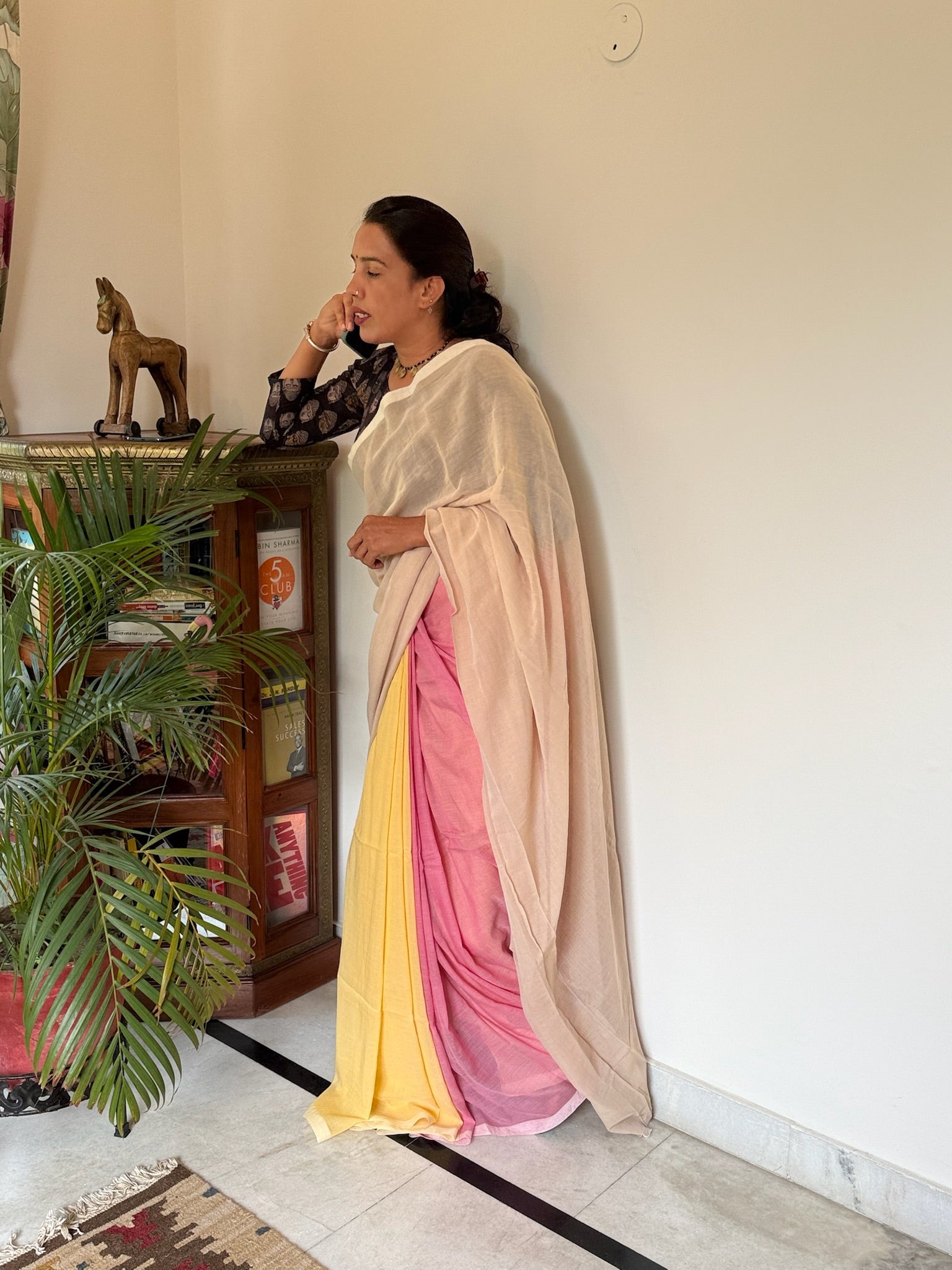 Tricolor Mul Cotton Saree