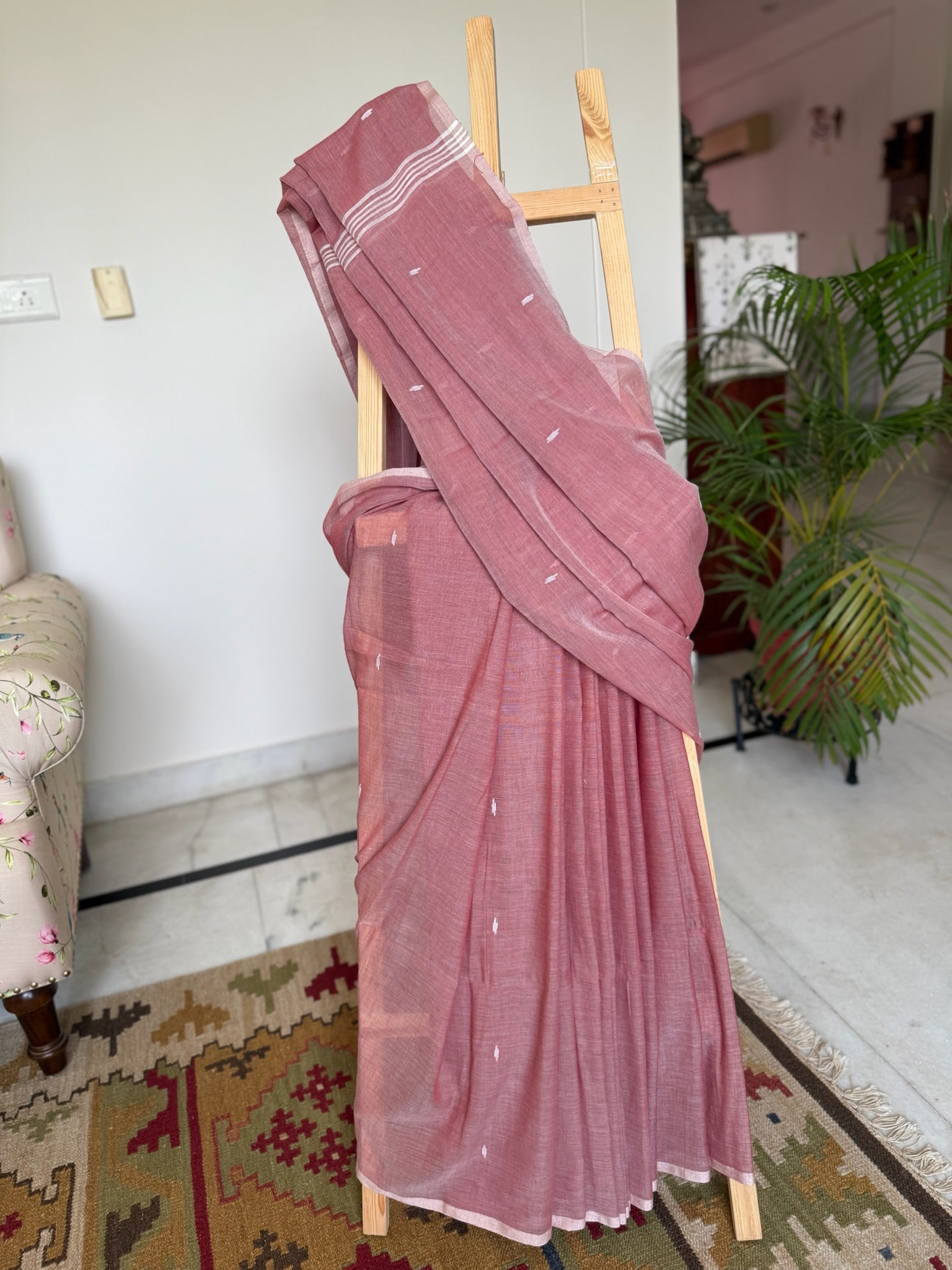 Muted Rosewood Maroon Base With A Soft Matte Texture Pure Cotton Jamdani Saree