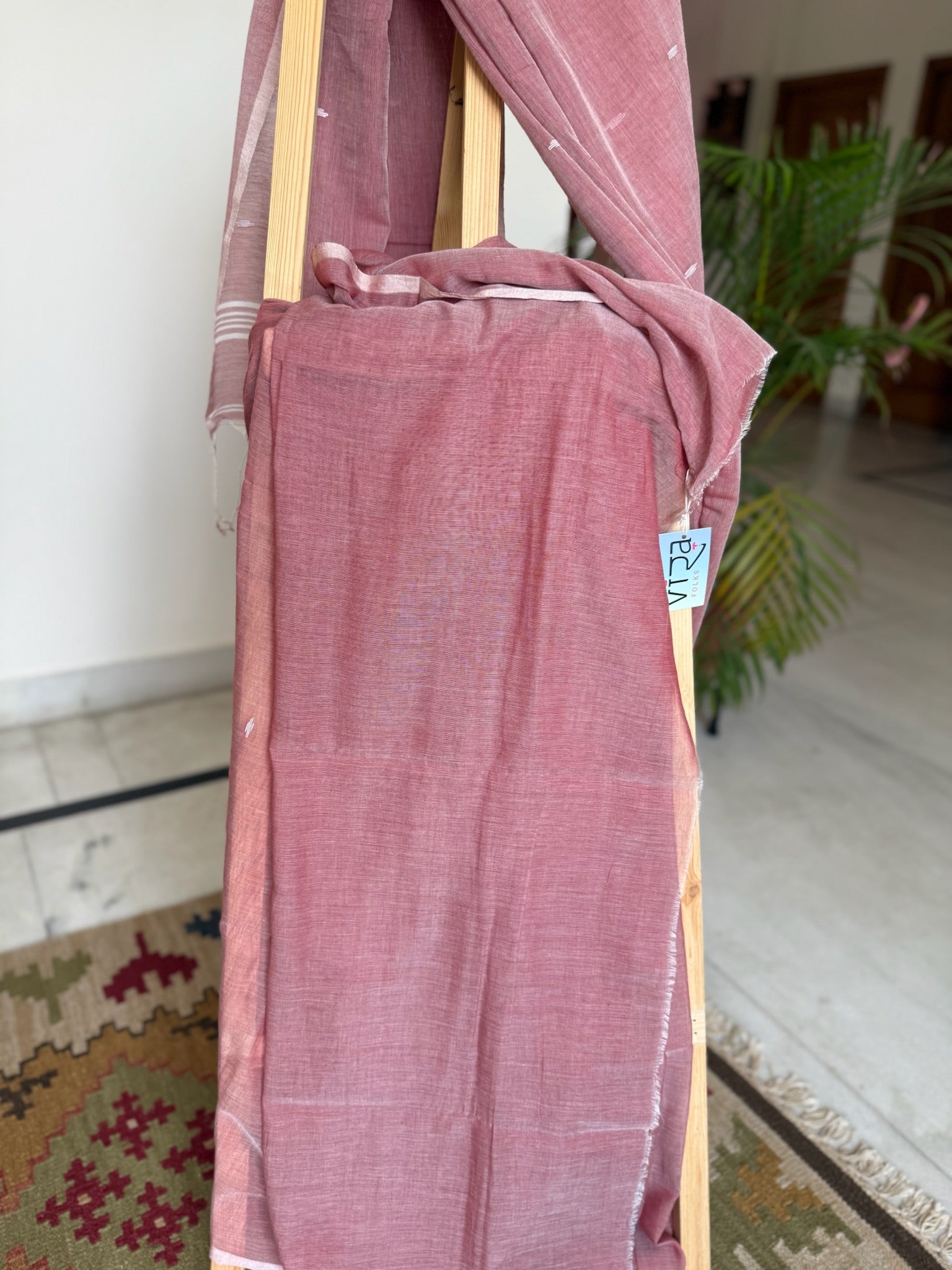 Muted Rosewood Maroon Base With A Soft Matte Texture Pure Cotton Jamdani Saree