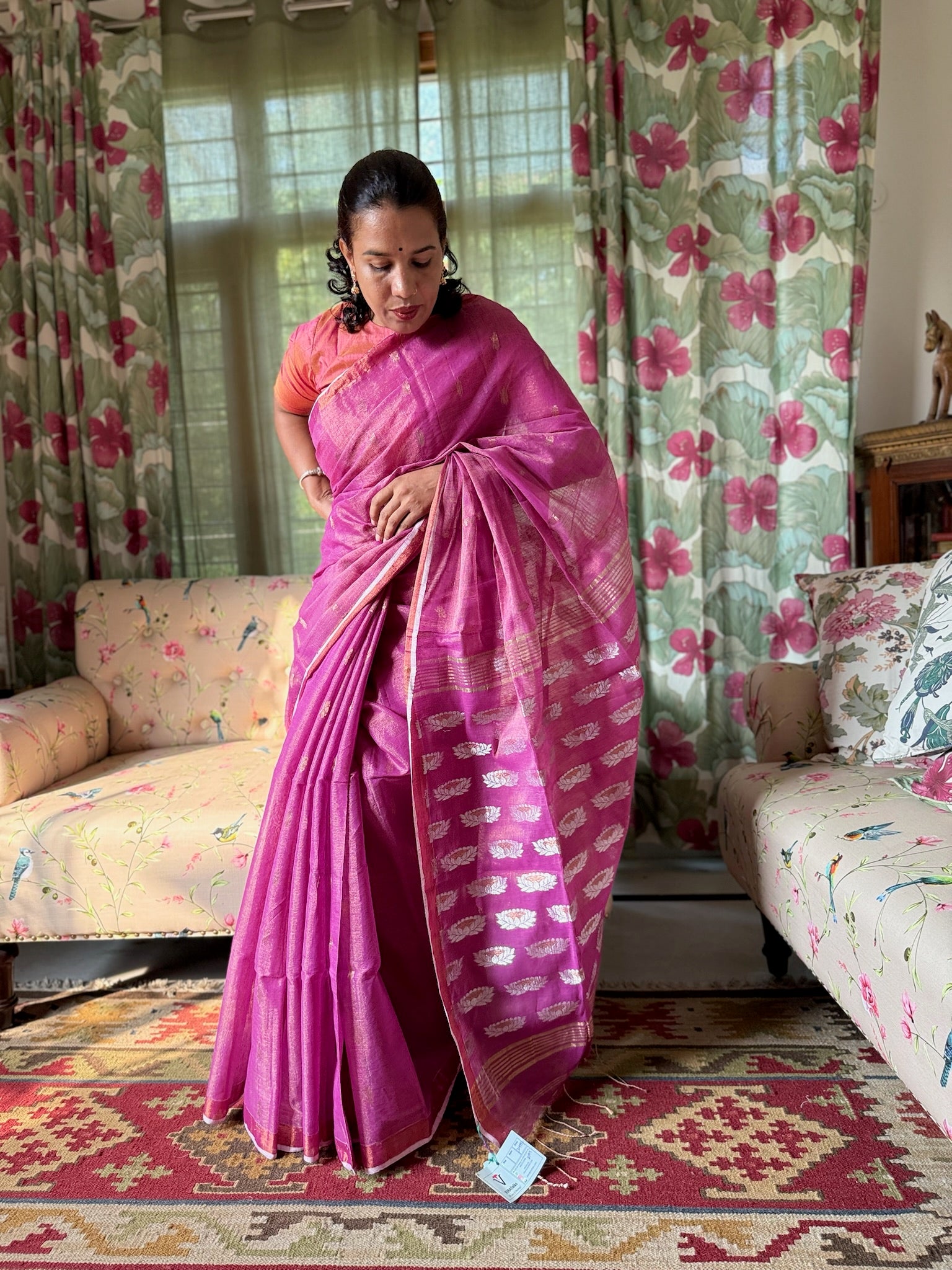 Purple Pink Bengal Silk Saree