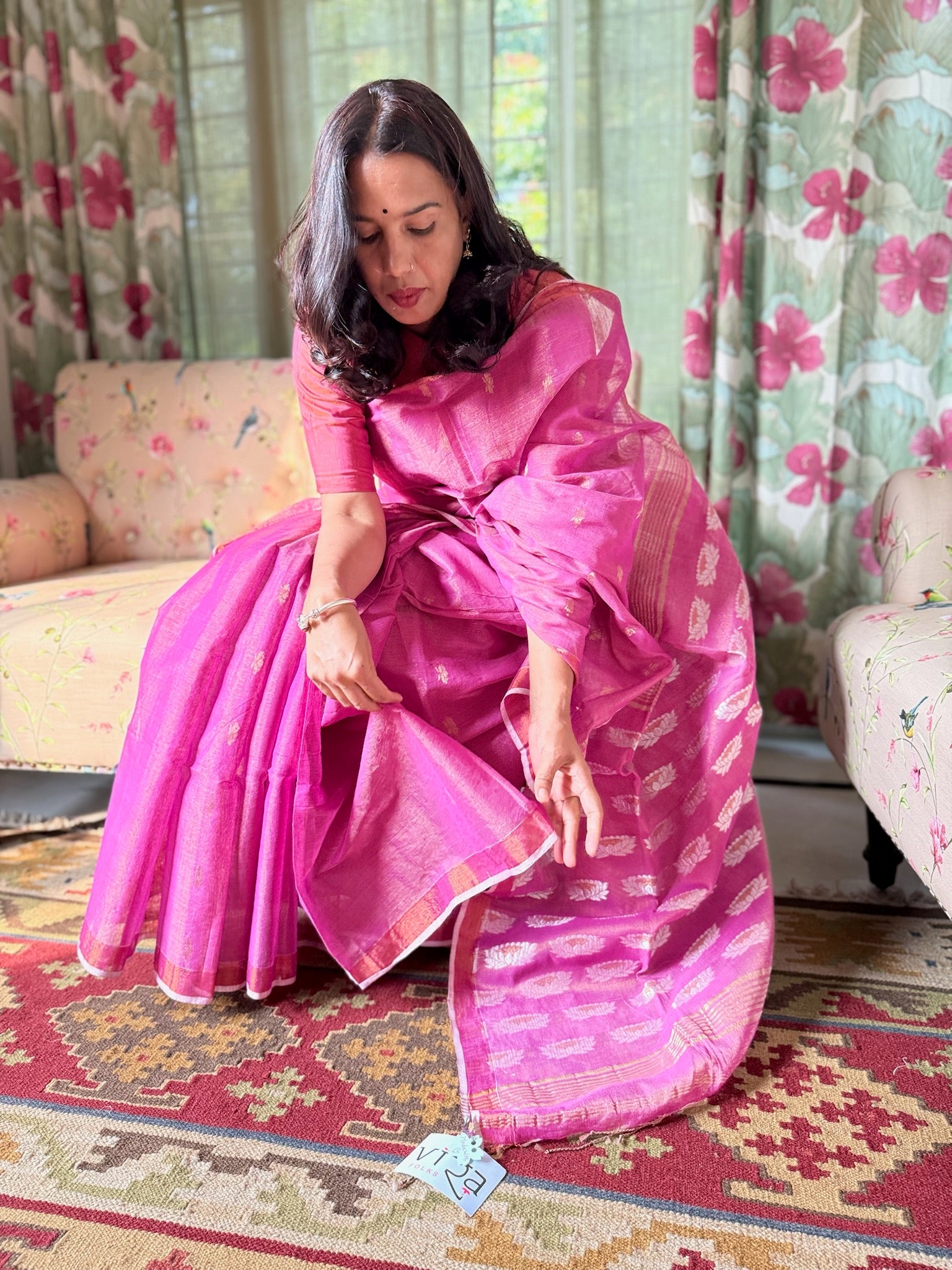 Purple Pink Bengal Silk Saree