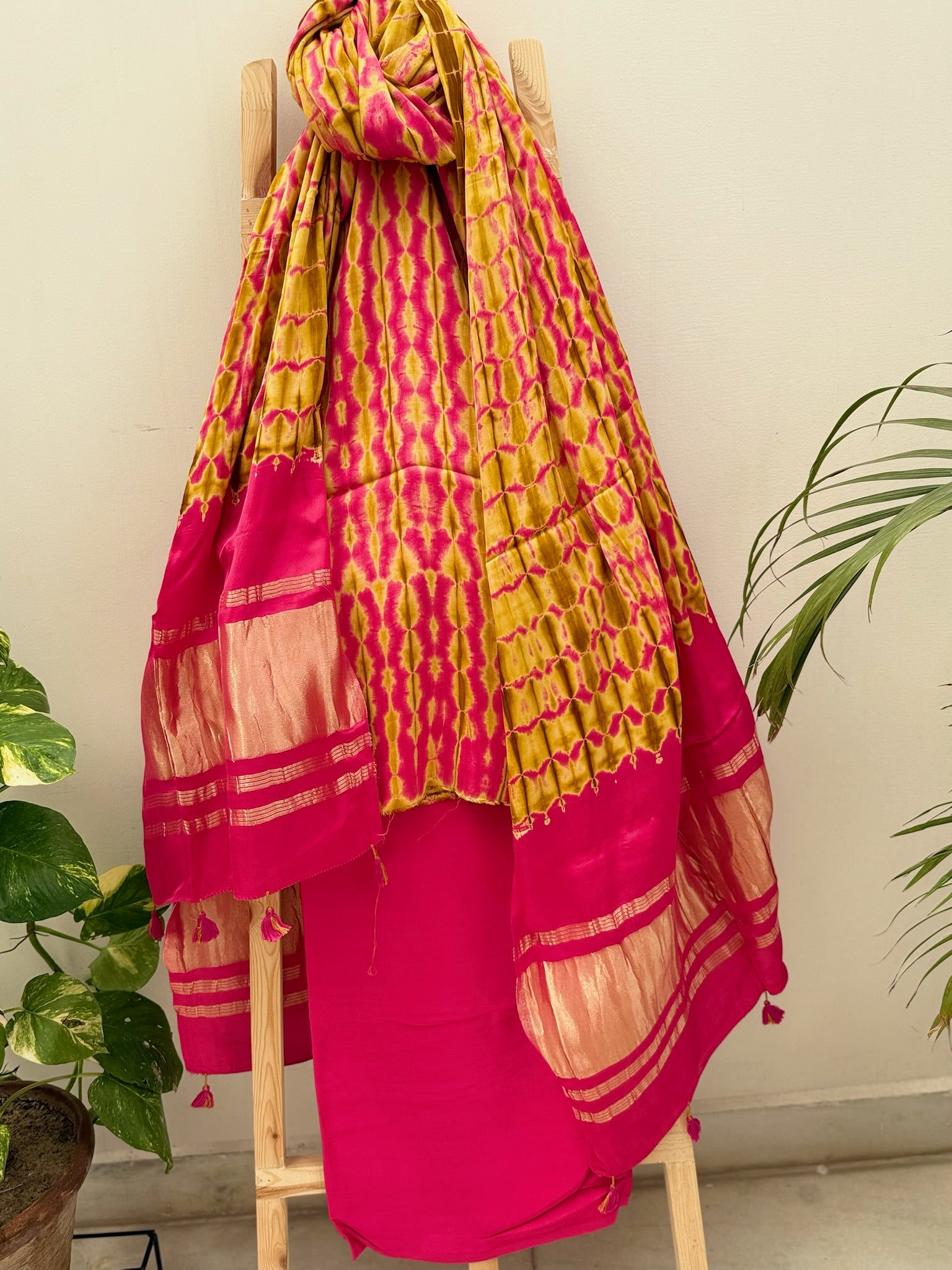Mustard Pink Modal Silk Suit Set