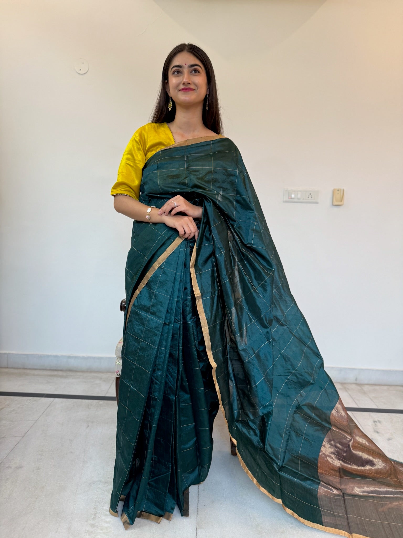 Bottle Green Handwoven Pure Silk Chanderi Saree