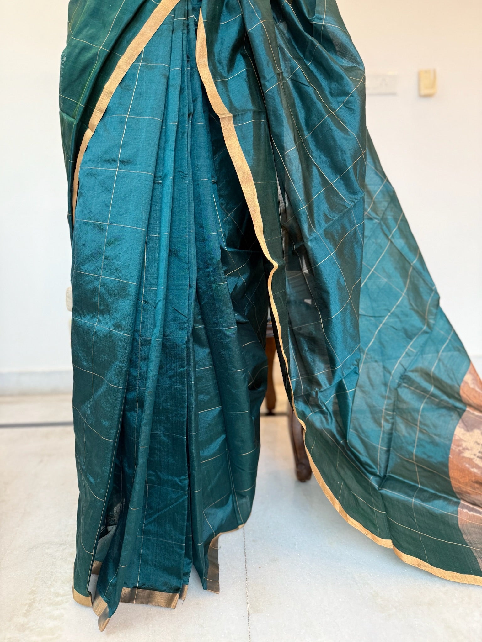 Bottle Green Handwoven Pure Silk Chanderi Saree