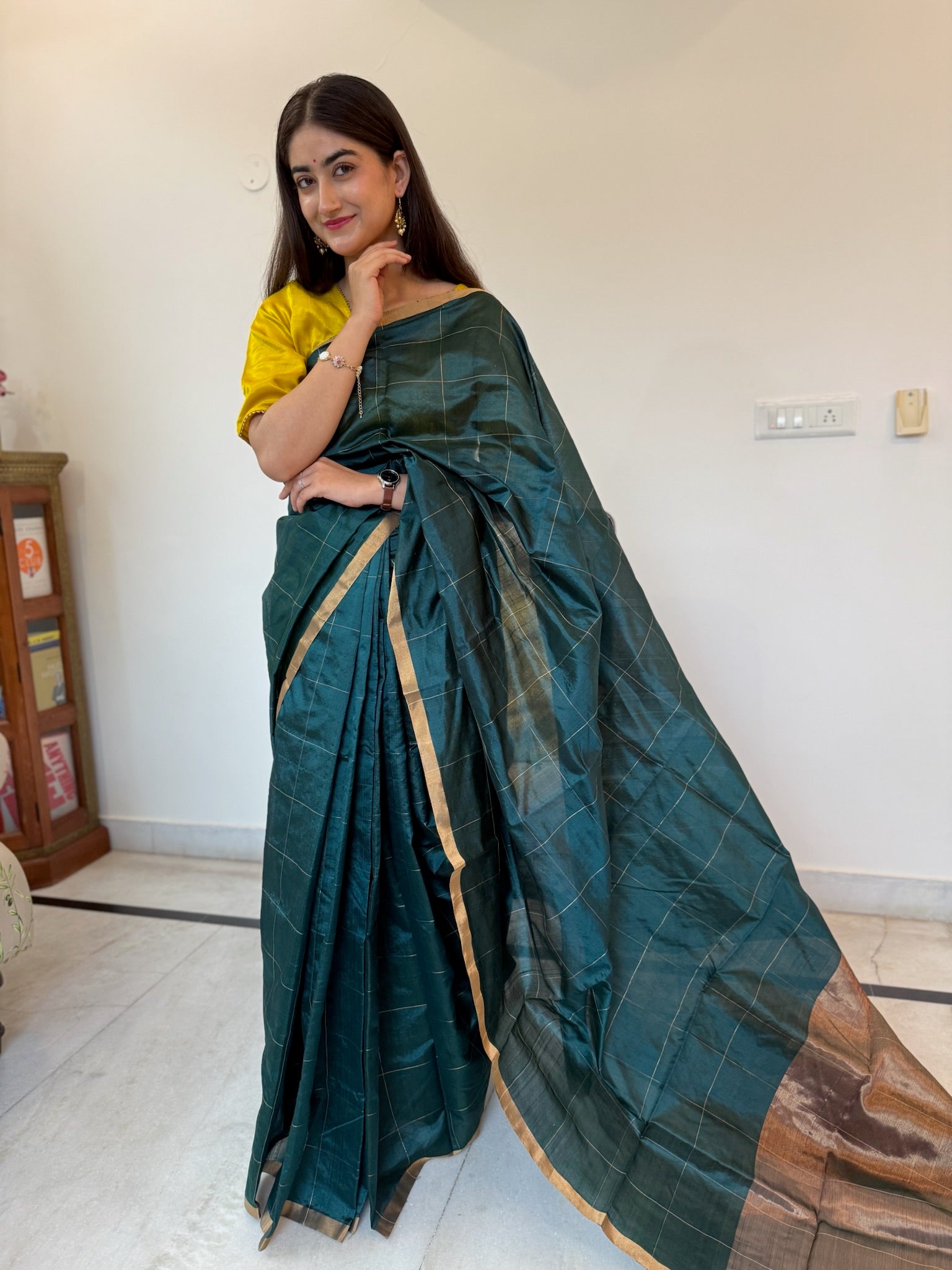 Bottle Green Handwoven Pure Silk Chanderi Saree