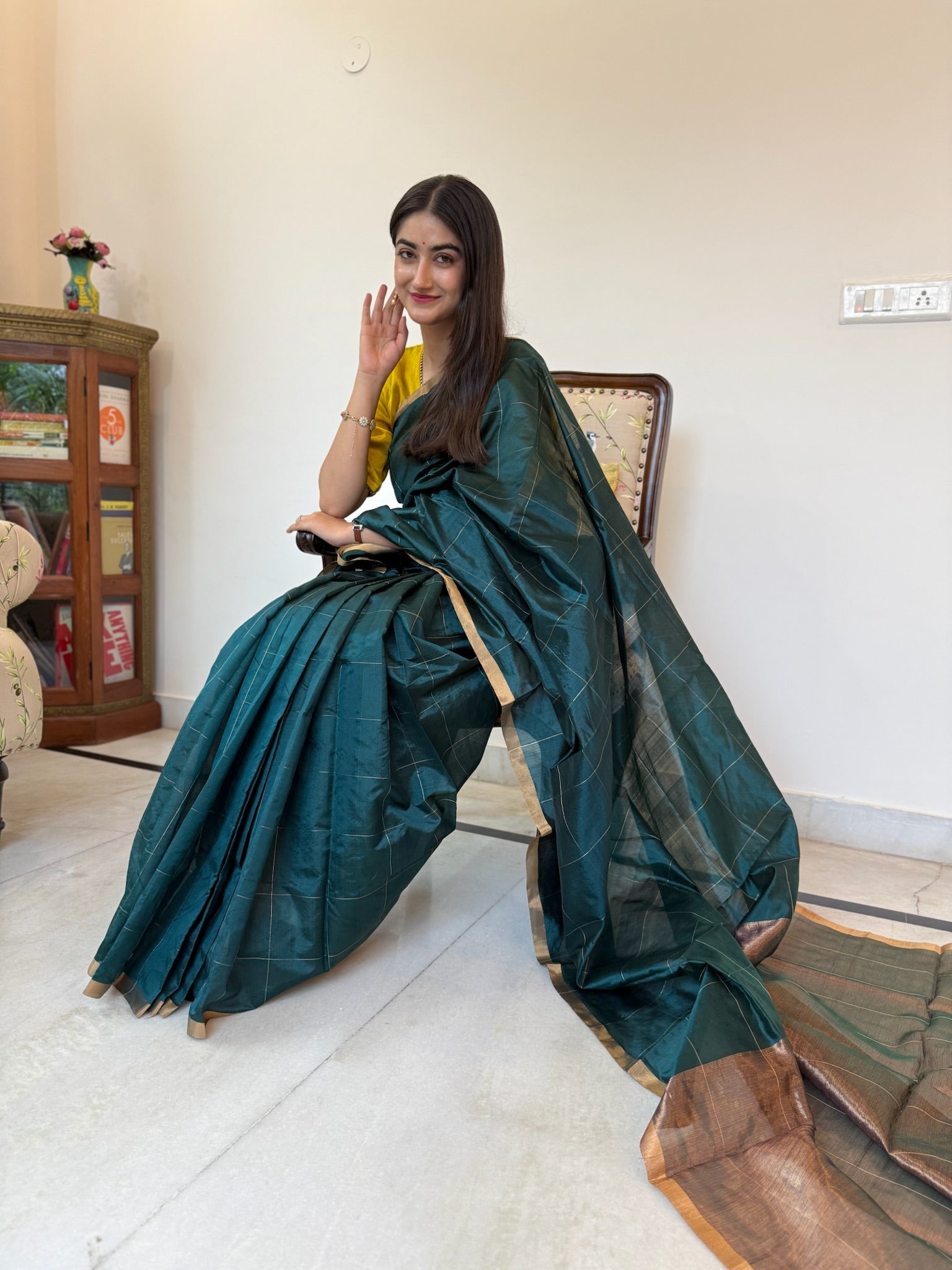 Bottle Green Handwoven Pure Silk Chanderi Saree