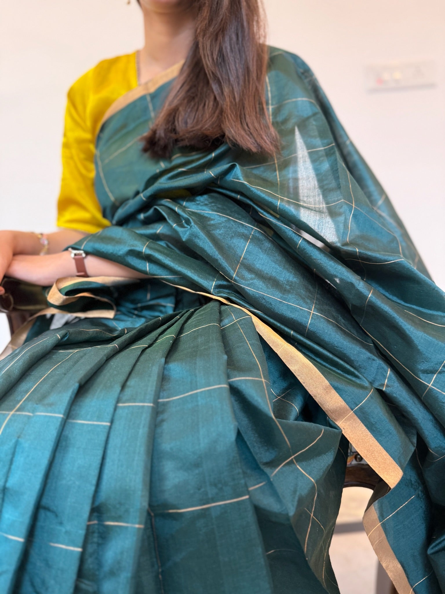 Bottle Green Handwoven Pure Silk Chanderi Saree
