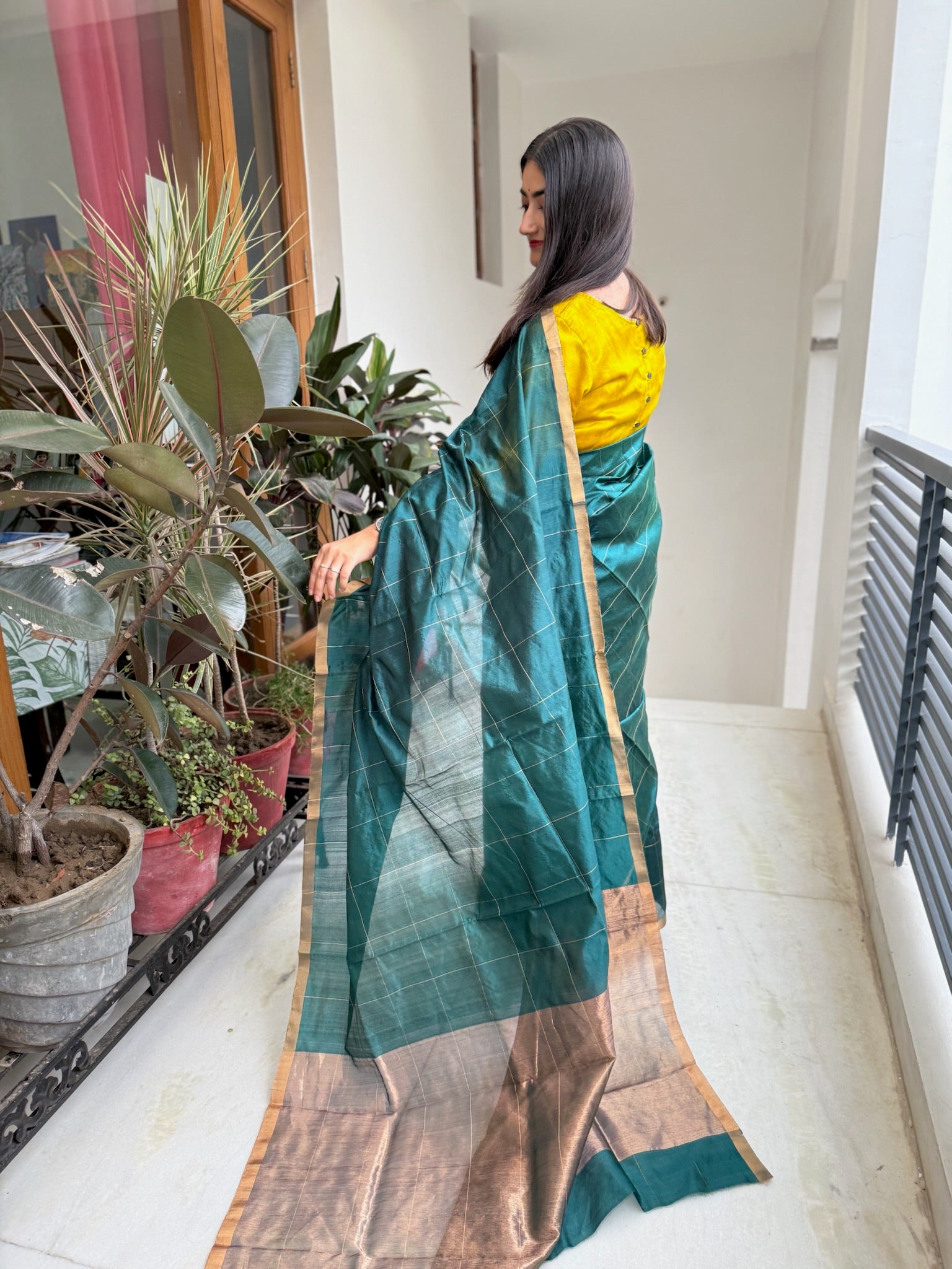 Bottle Green Handwoven Pure Silk Chanderi Saree