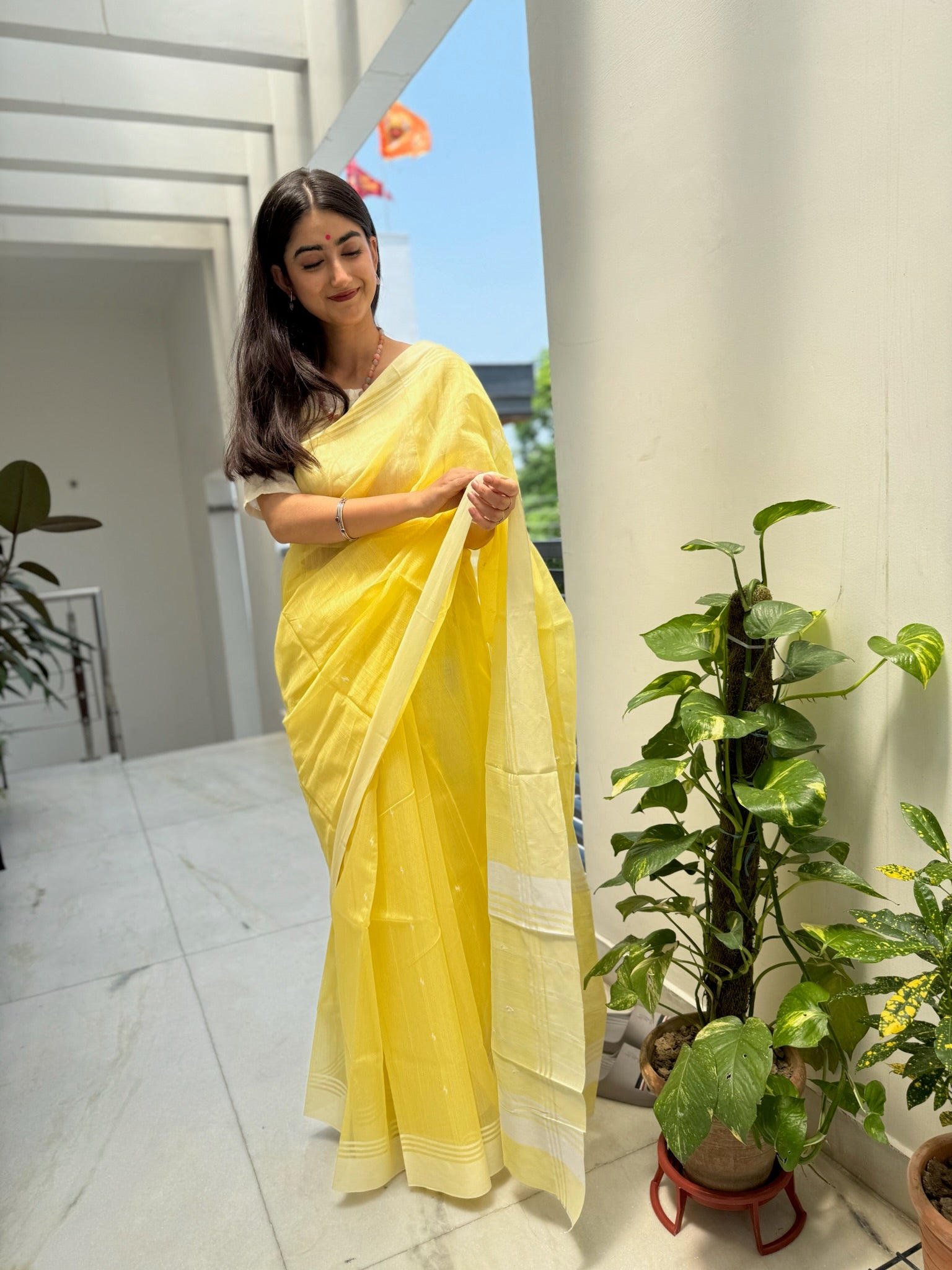 Bright Yellow Traditional Chanderi Cotton Saree