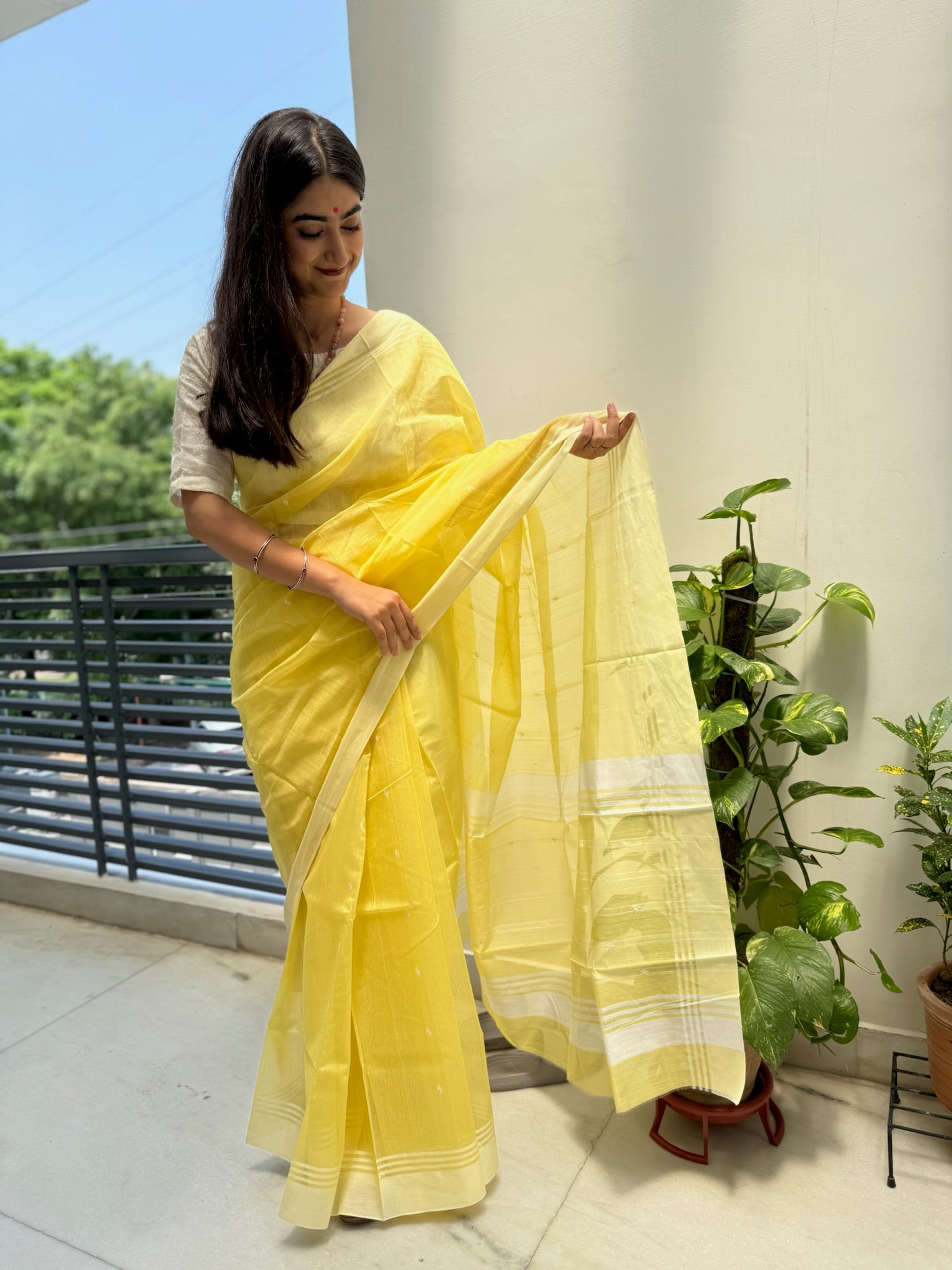 Bright Yellow Traditional Chanderi Cotton Saree