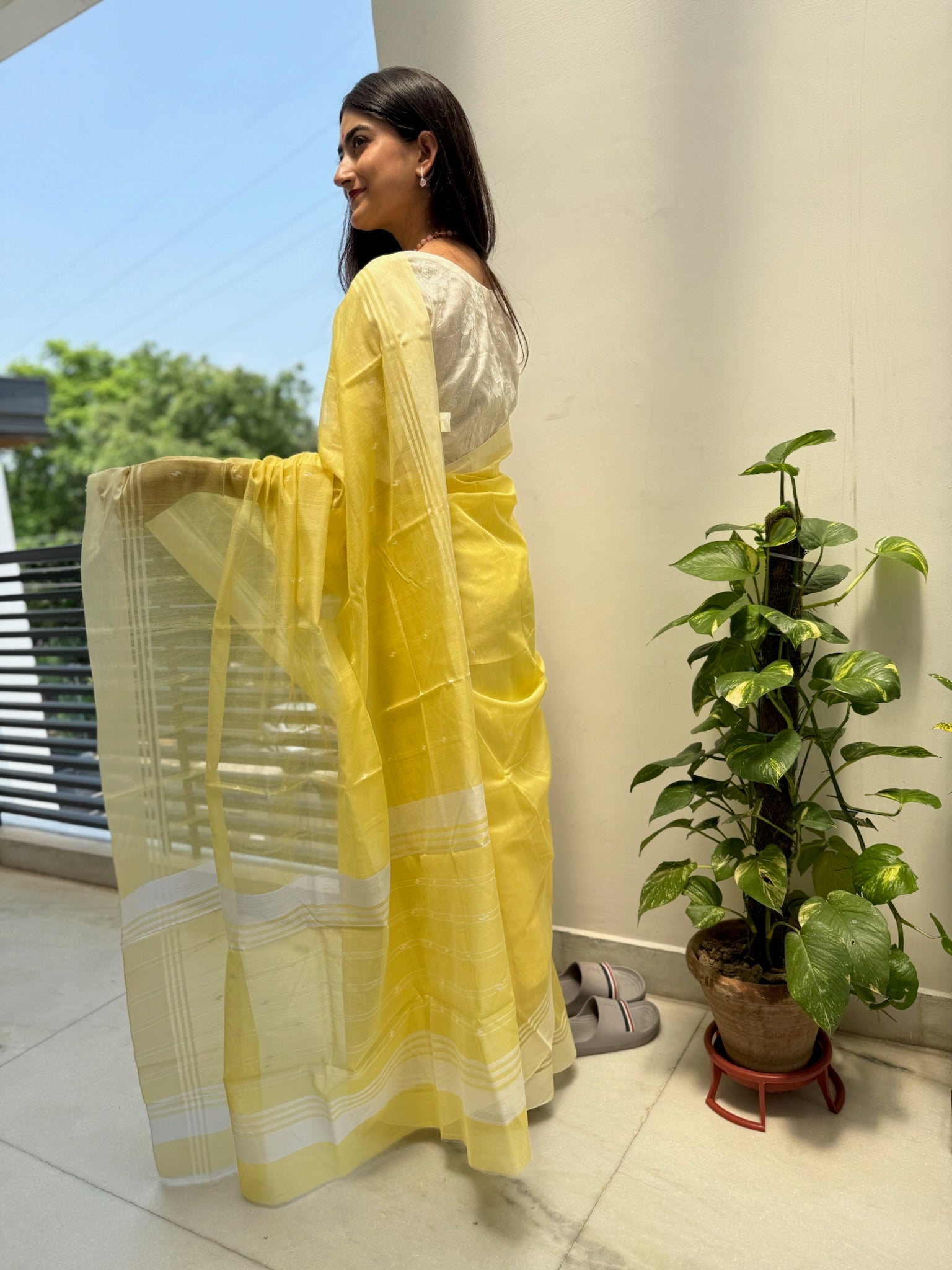 Bright Yellow Traditional Chanderi Cotton Saree