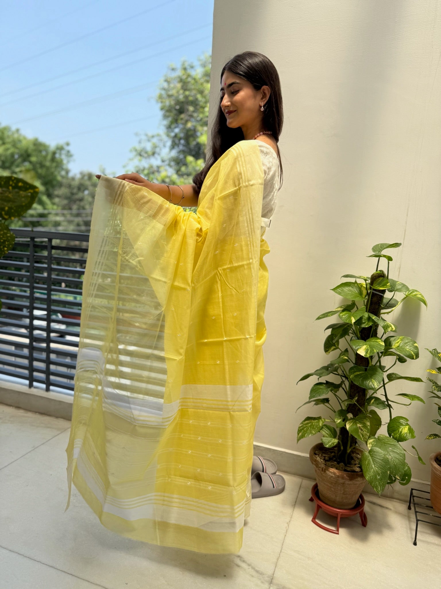 Bright Yellow Traditional Chanderi Cotton Saree
