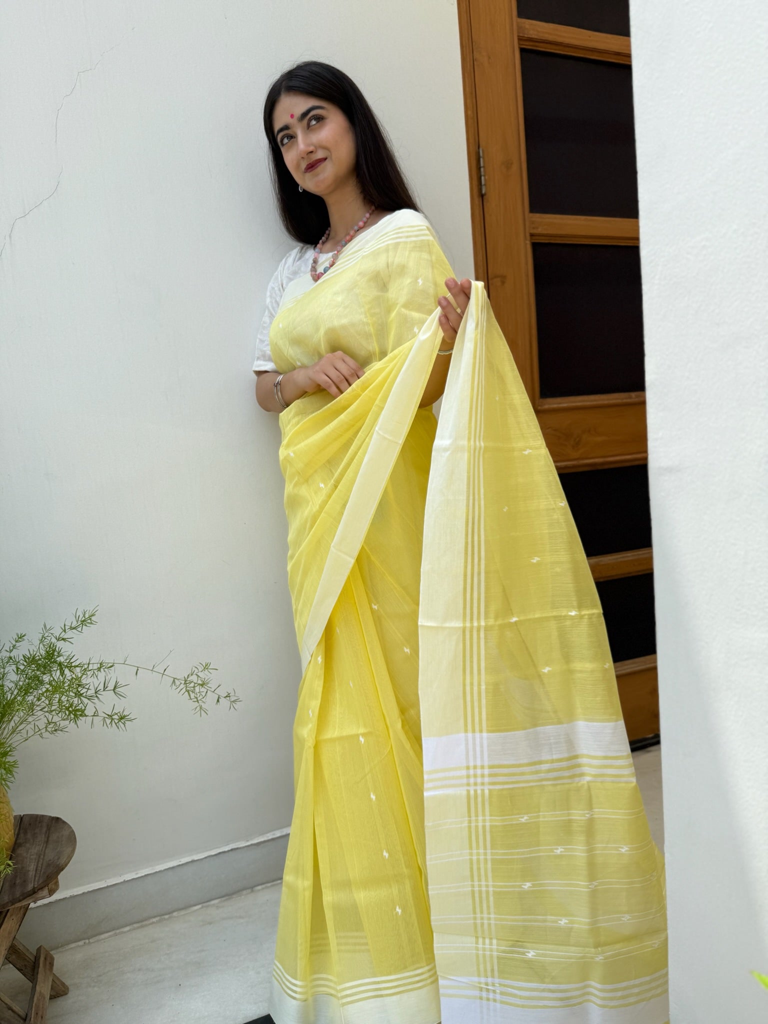 Bright Yellow Traditional Chanderi Cotton Saree