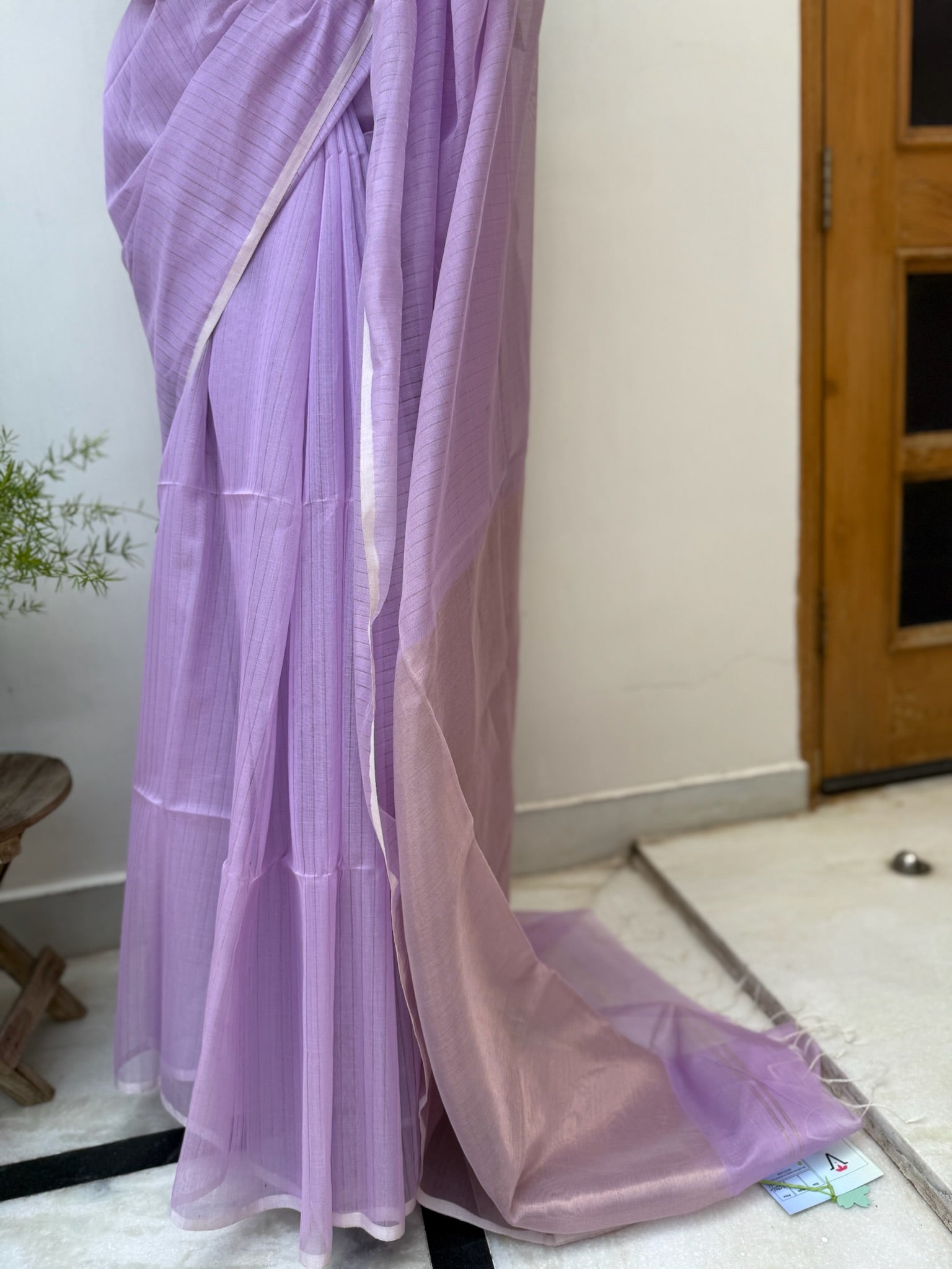 Mauve Cotton Silk Maheshwari Saree With Tissue Palla