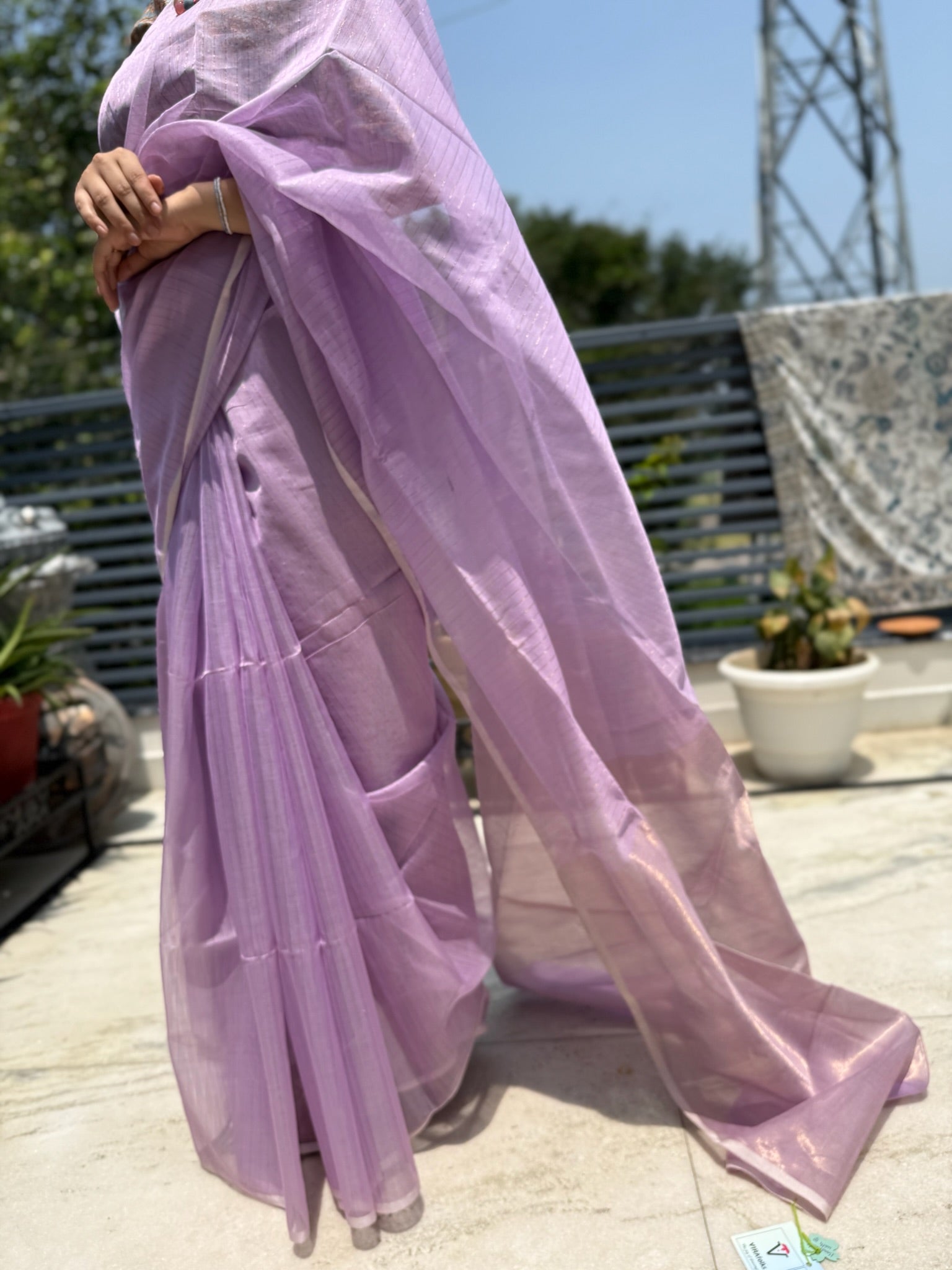 Mauve Cotton Silk Maheshwari Saree With Tissue Palla