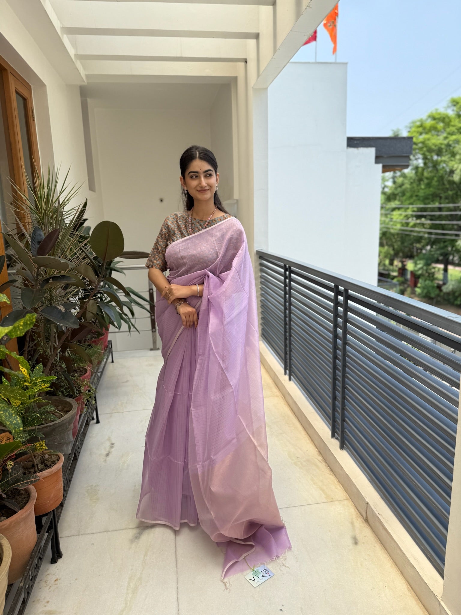 Mauve Cotton Silk Maheshwari Saree With Tissue Palla