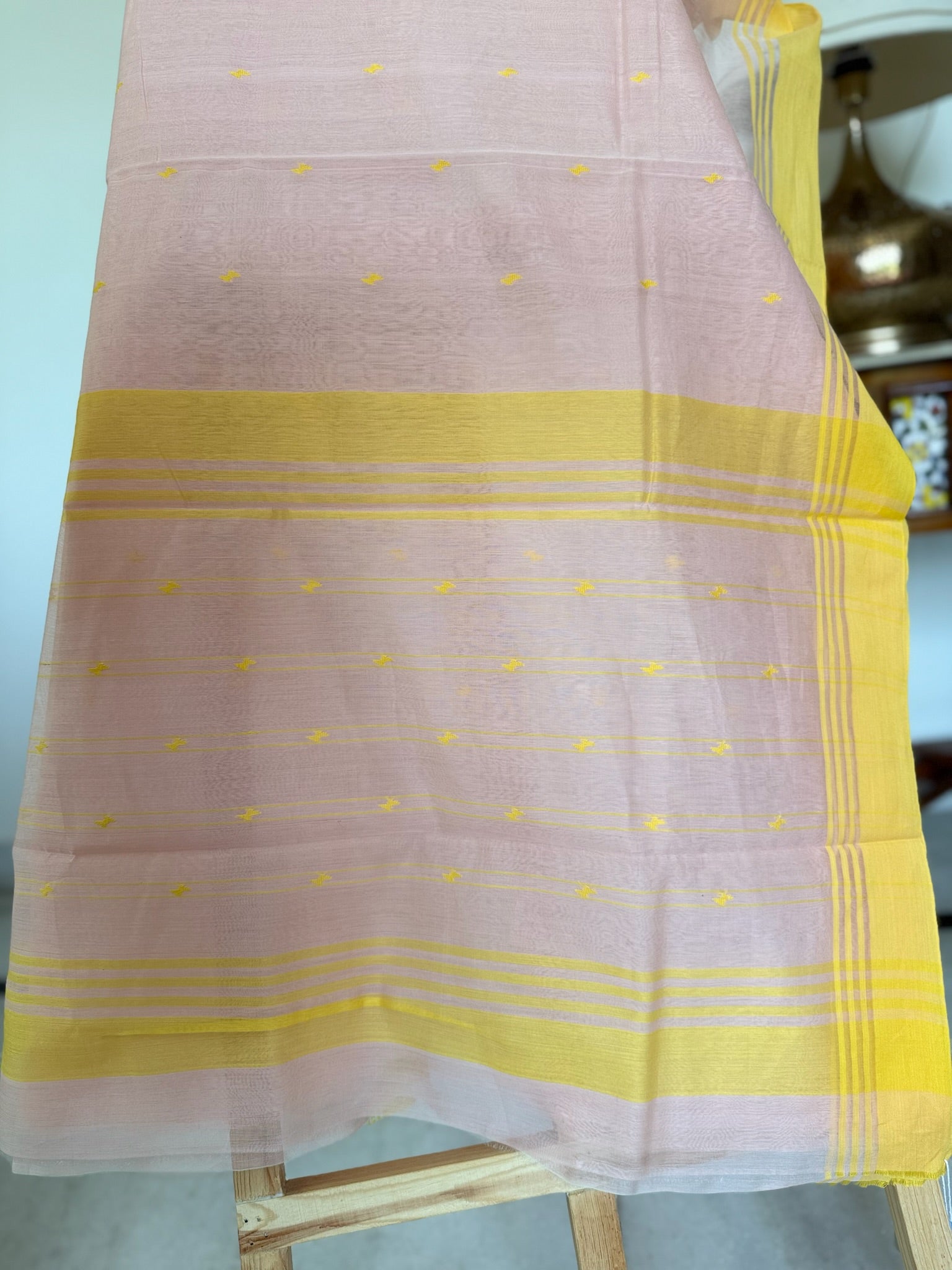 Peach Yellow Traditional Chanderi Cotton Saree