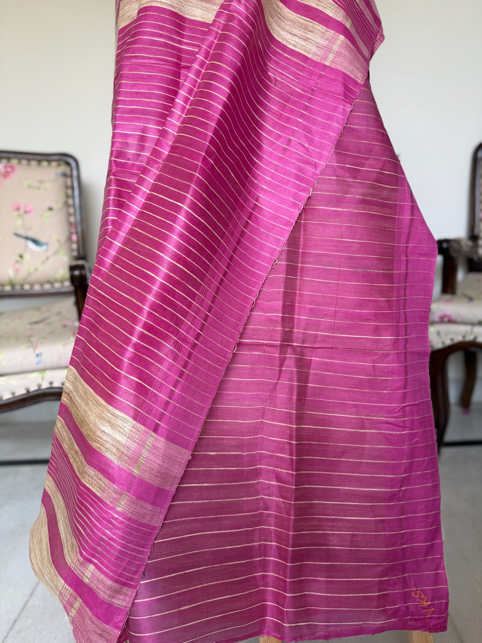 Classic Beige Pink Pure Tussar Silk Saree