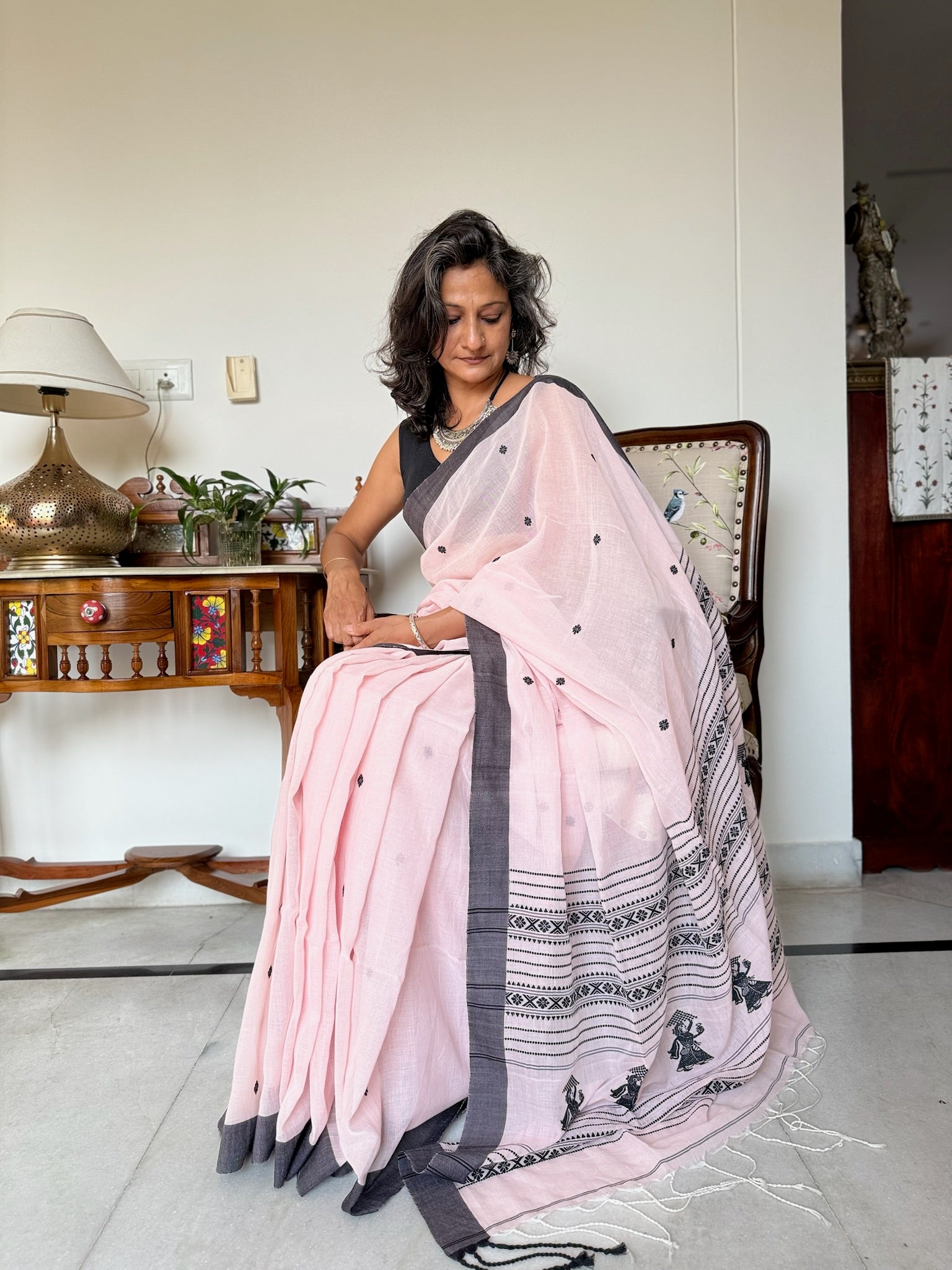Classic Pink With Black Weaving On Pallu Pure Cotton Saree