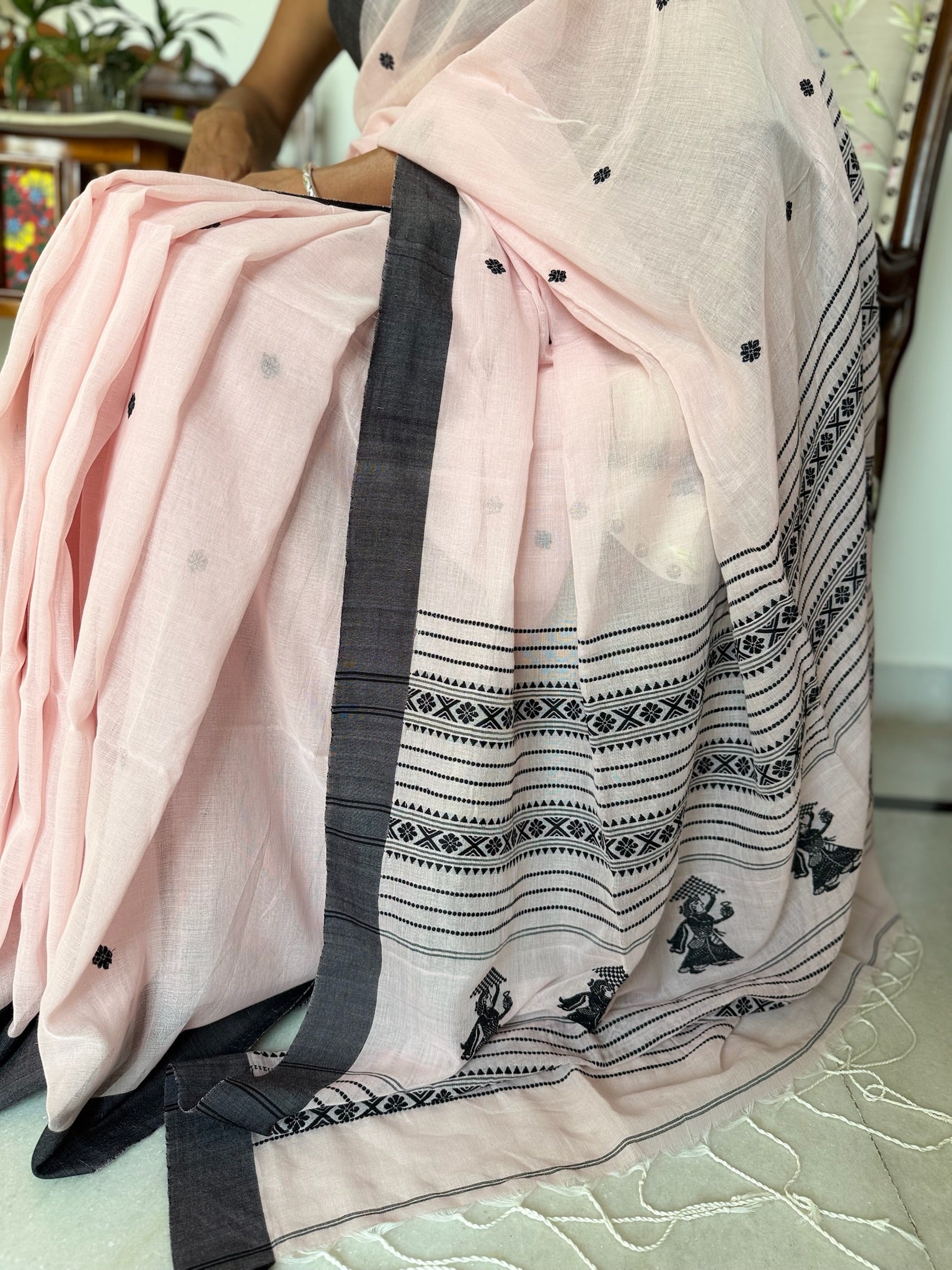 Classic Pink With Black Weaving On Pallu Pure Cotton Saree
