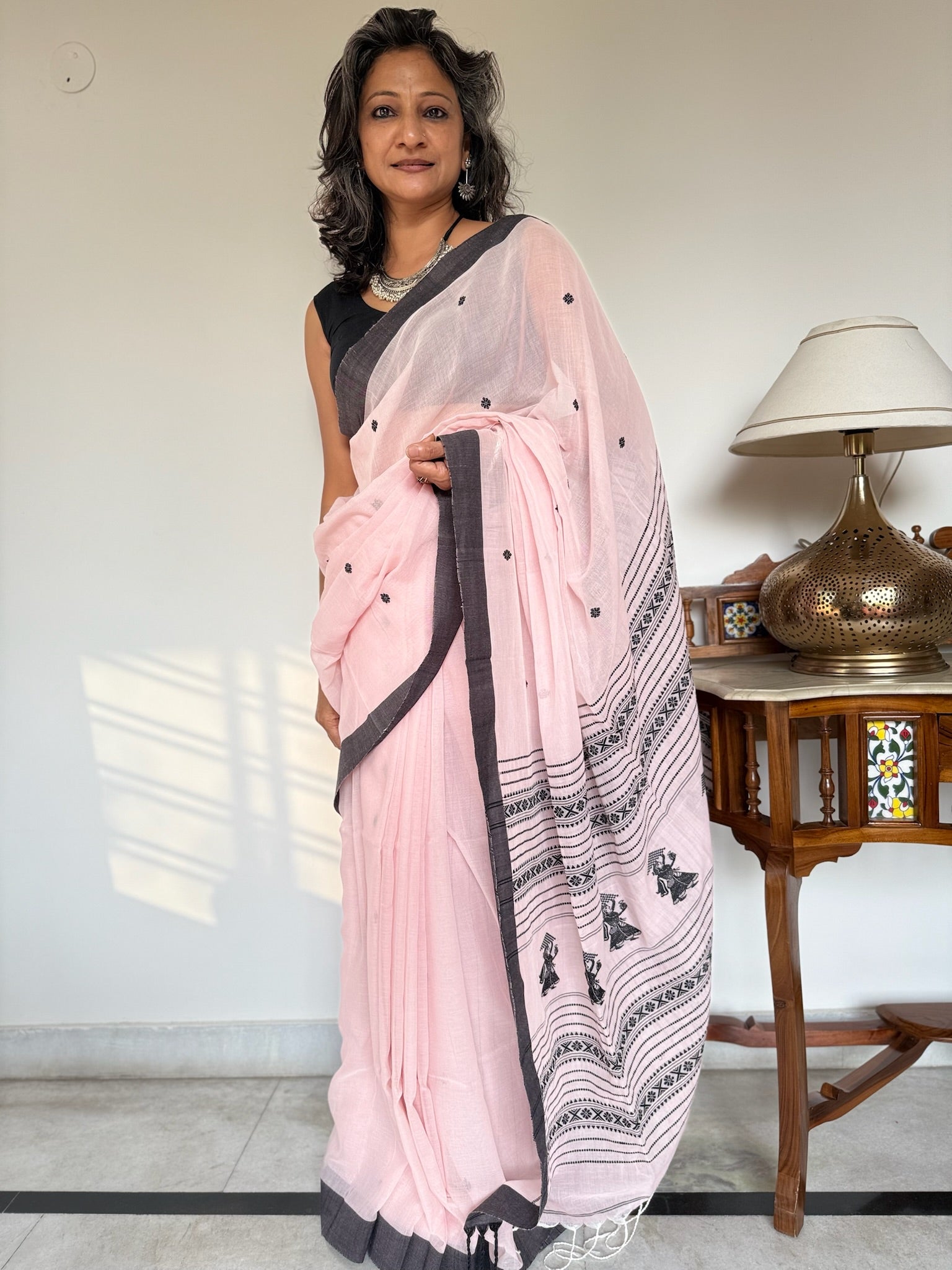 Classic Pink With Black Weaving On Pallu Pure Cotton Saree