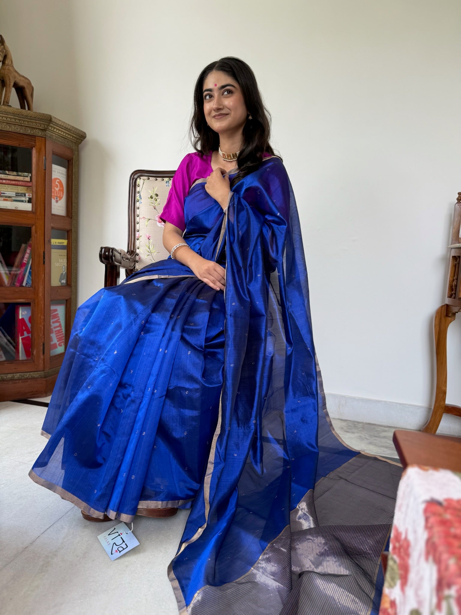 Electric Blue Handwoven Pure Silk Chanderi Saree