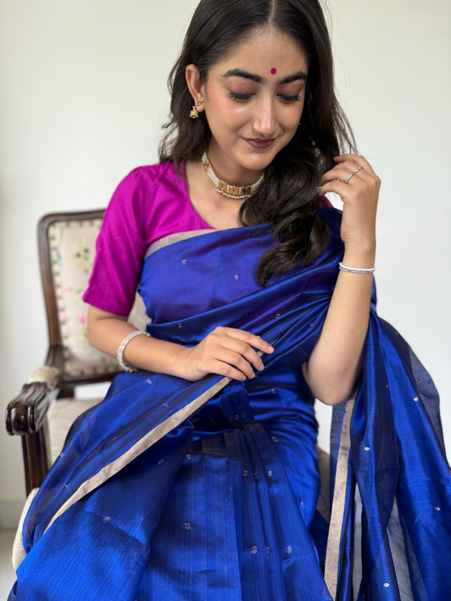 Electric Blue Handwoven Pure Silk Chanderi Saree