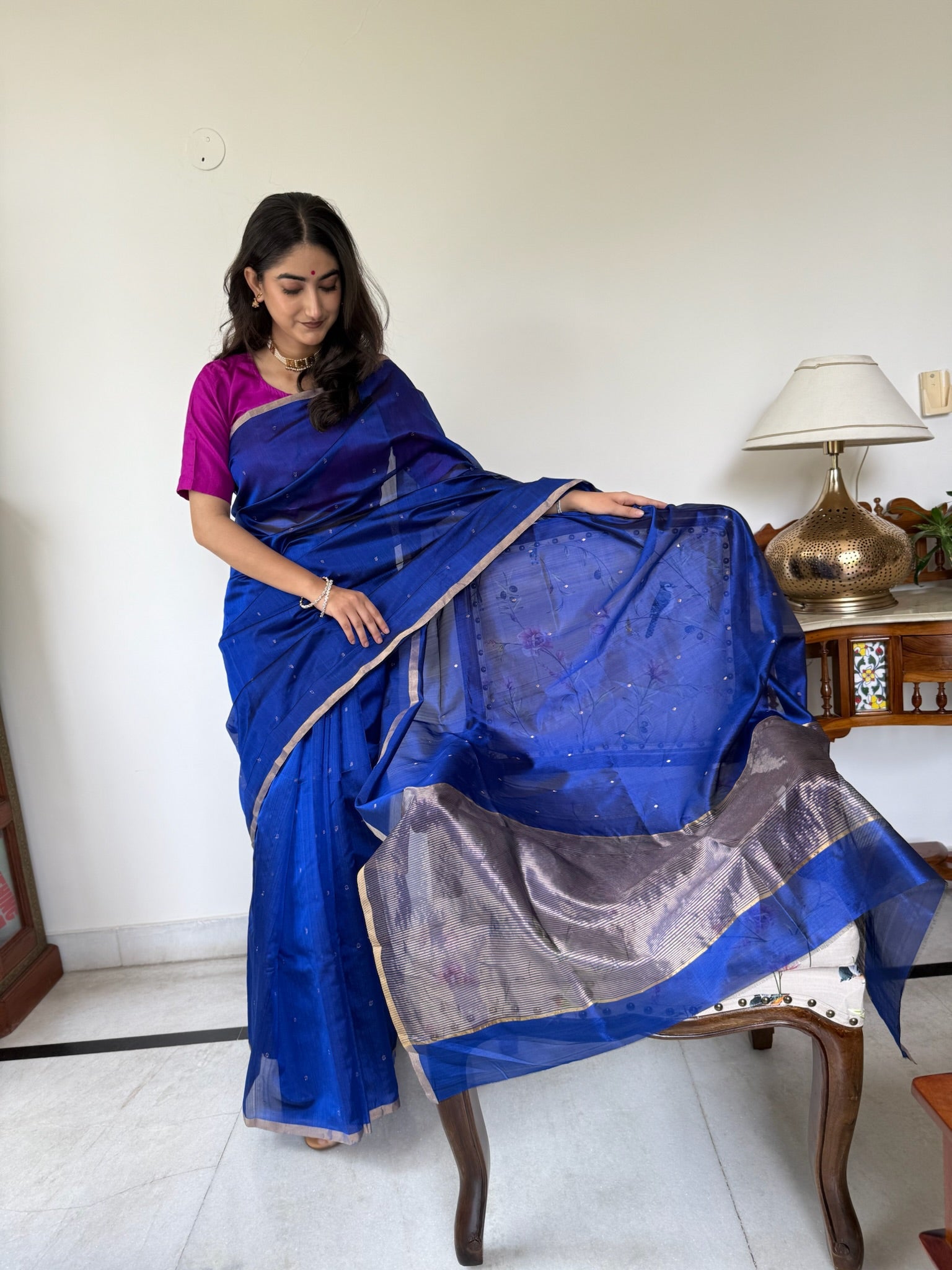 Electric Blue Handwoven Pure Silk Chanderi Saree
