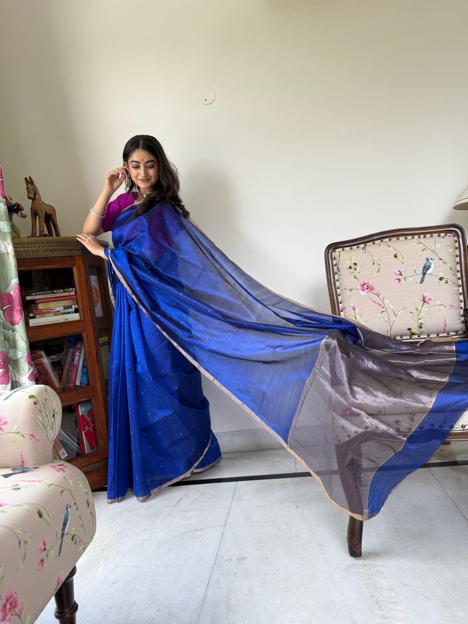 Electric Blue Handwoven Pure Silk Chanderi Saree