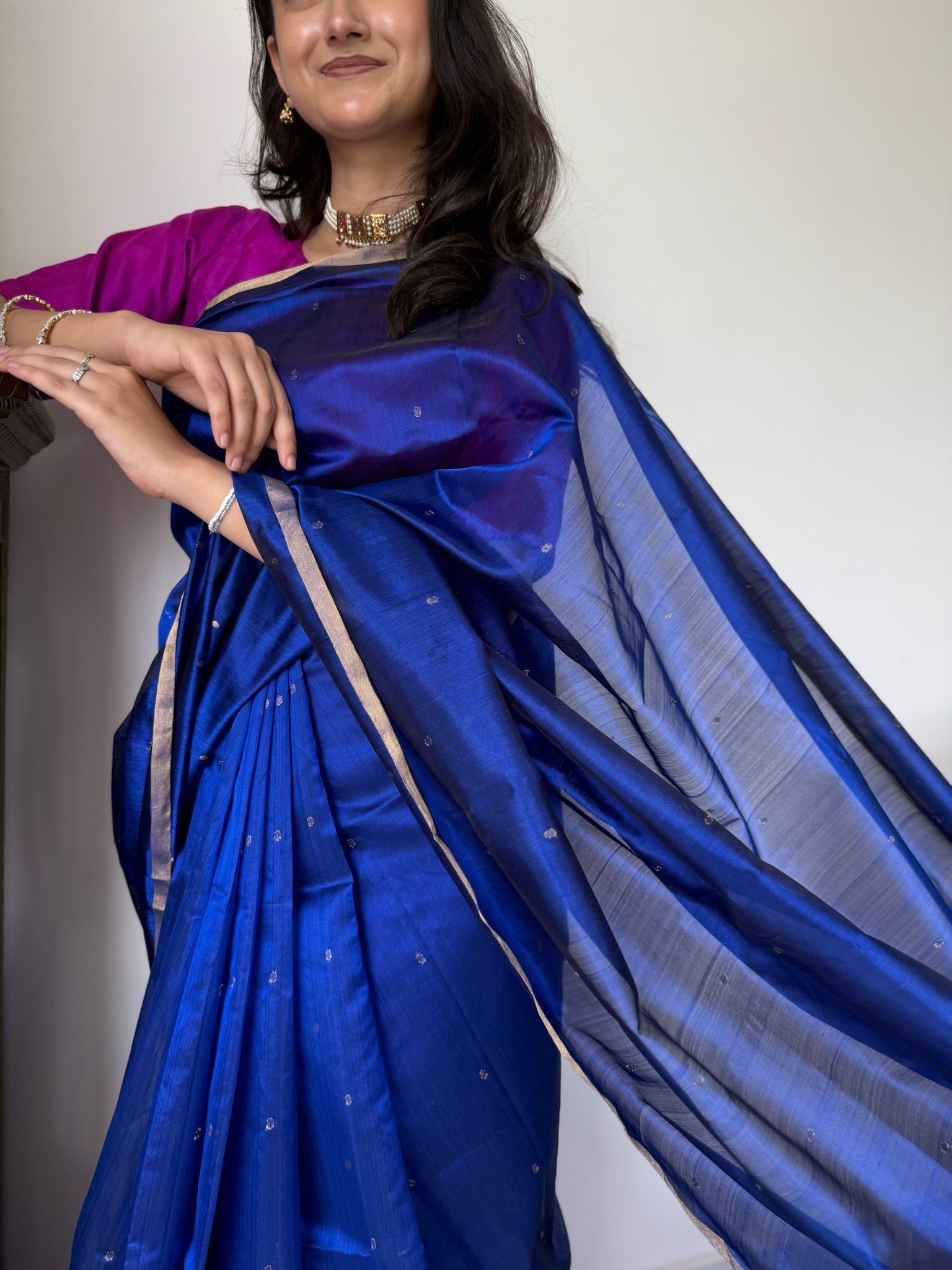 Electric Blue Handwoven Pure Silk Chanderi Saree