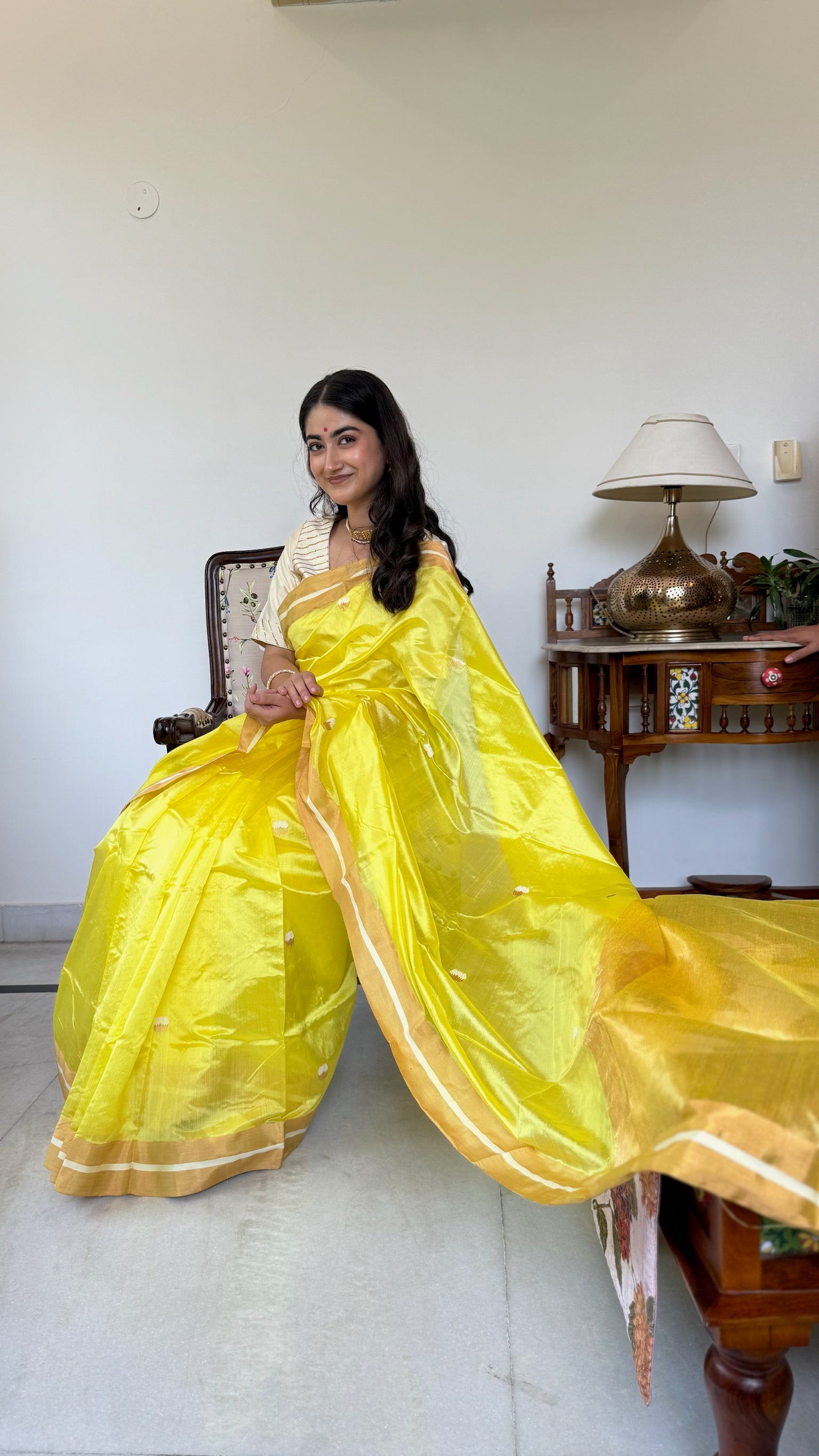 Bright Yellow Handwoven Pure Silk Chanderi Saree