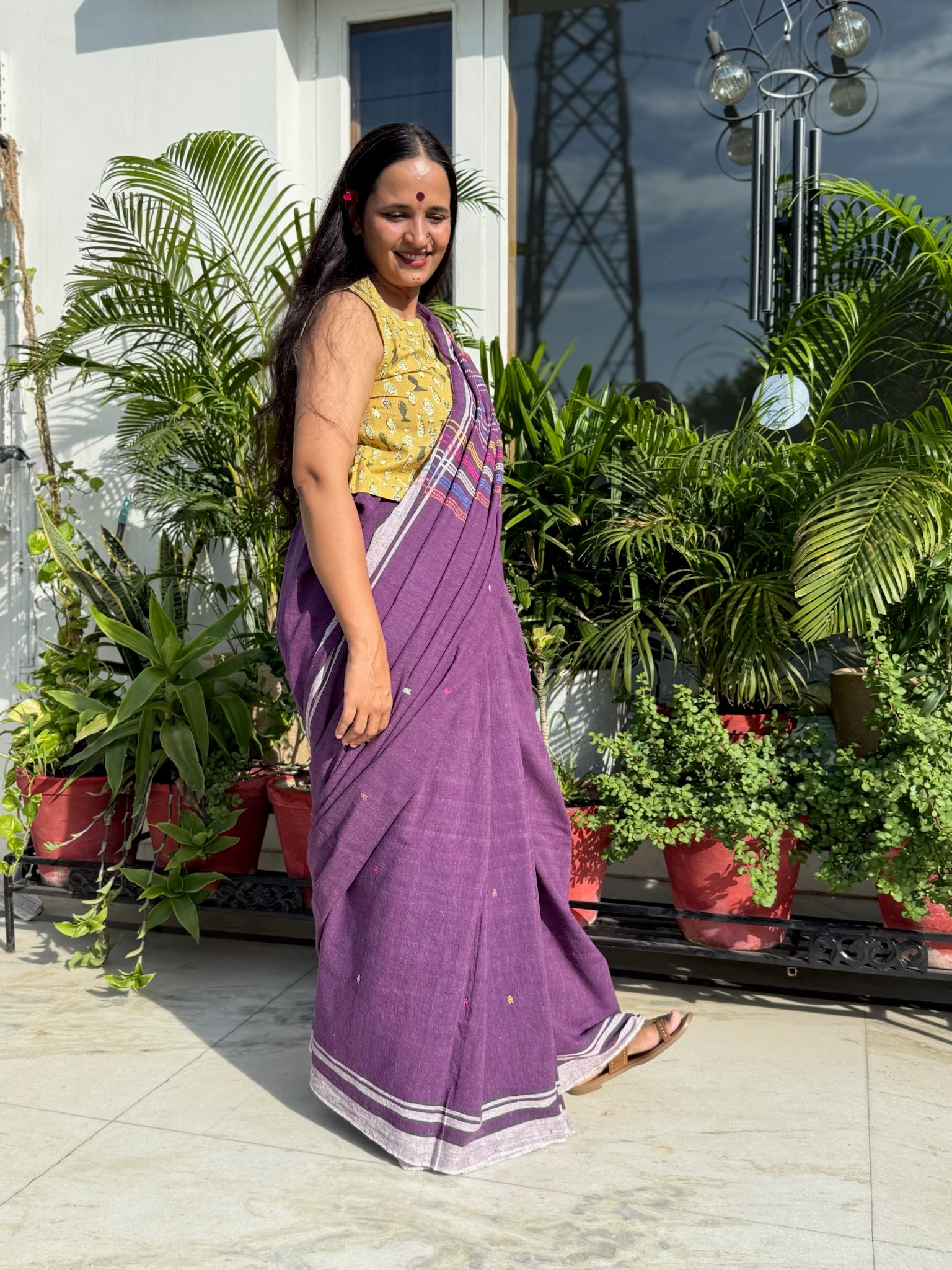 Purple and Multicolor Handwoven Bhujodi Saree